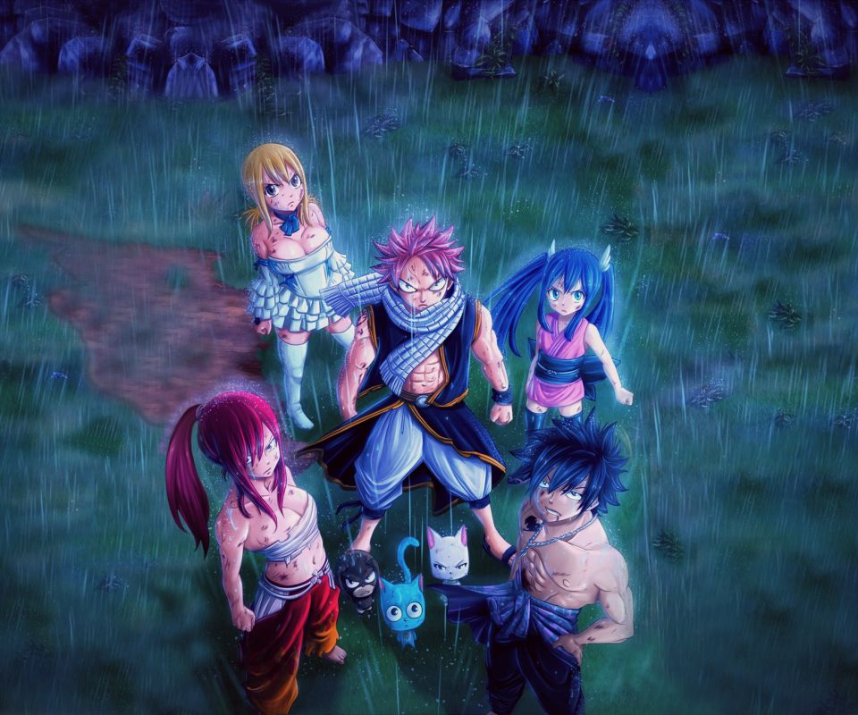 Free download wallpaper Anime, Rain, Fairy Tail, Lucy Heartfilia, Natsu Dragneel, Erza Scarlet, Gray Fullbuster, Wendy Marvell on your PC desktop