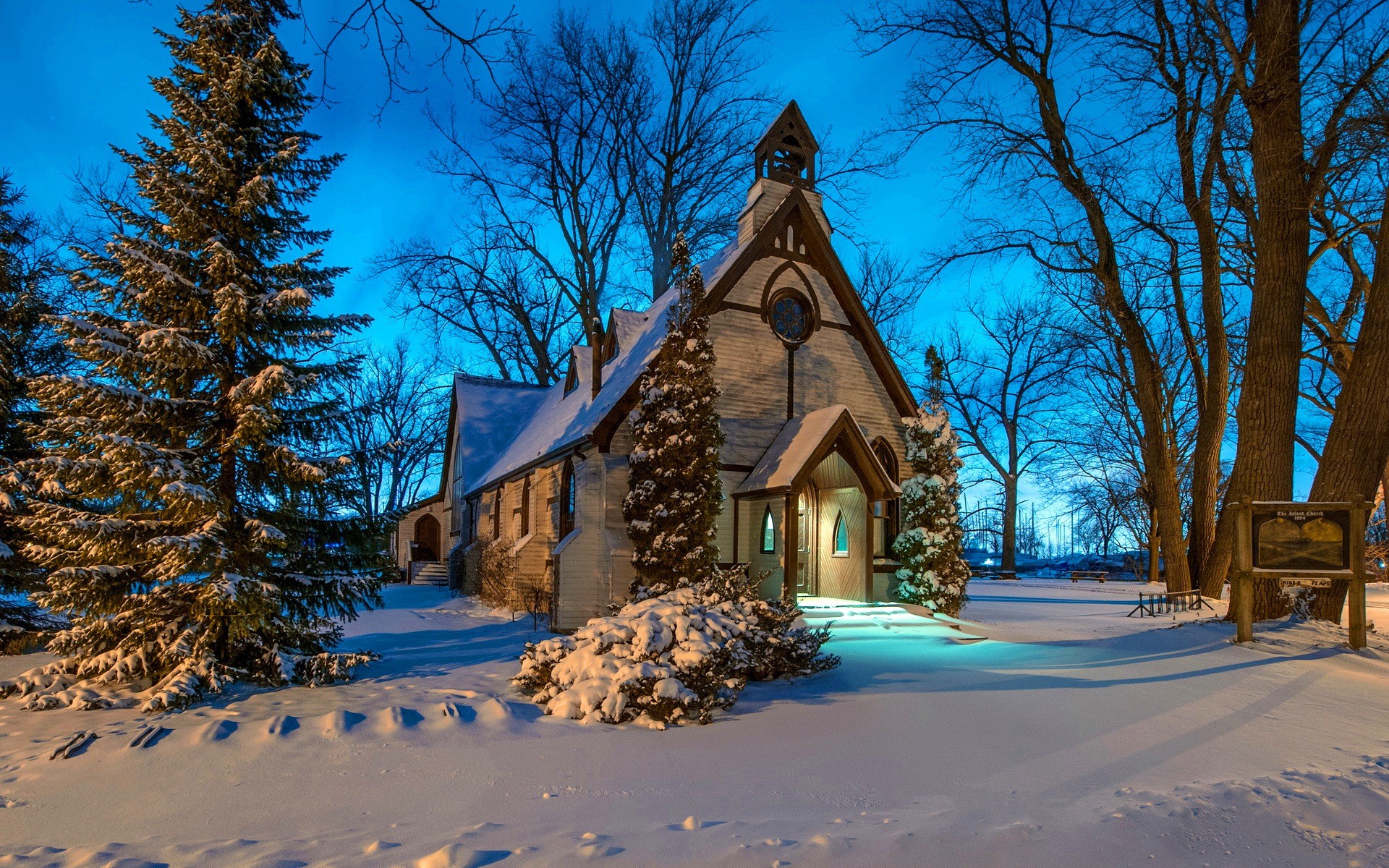 Download mobile wallpaper Winter, Snow, Tree, Church, Churches, Religious for free.