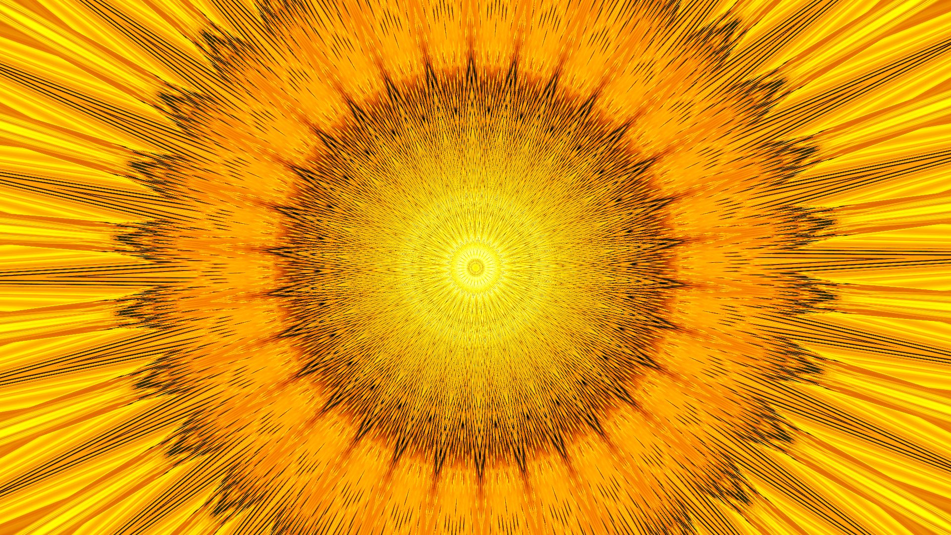 circle, kaleidoscope, abstract, orange, flower, gold, lines, sunflower, yellow