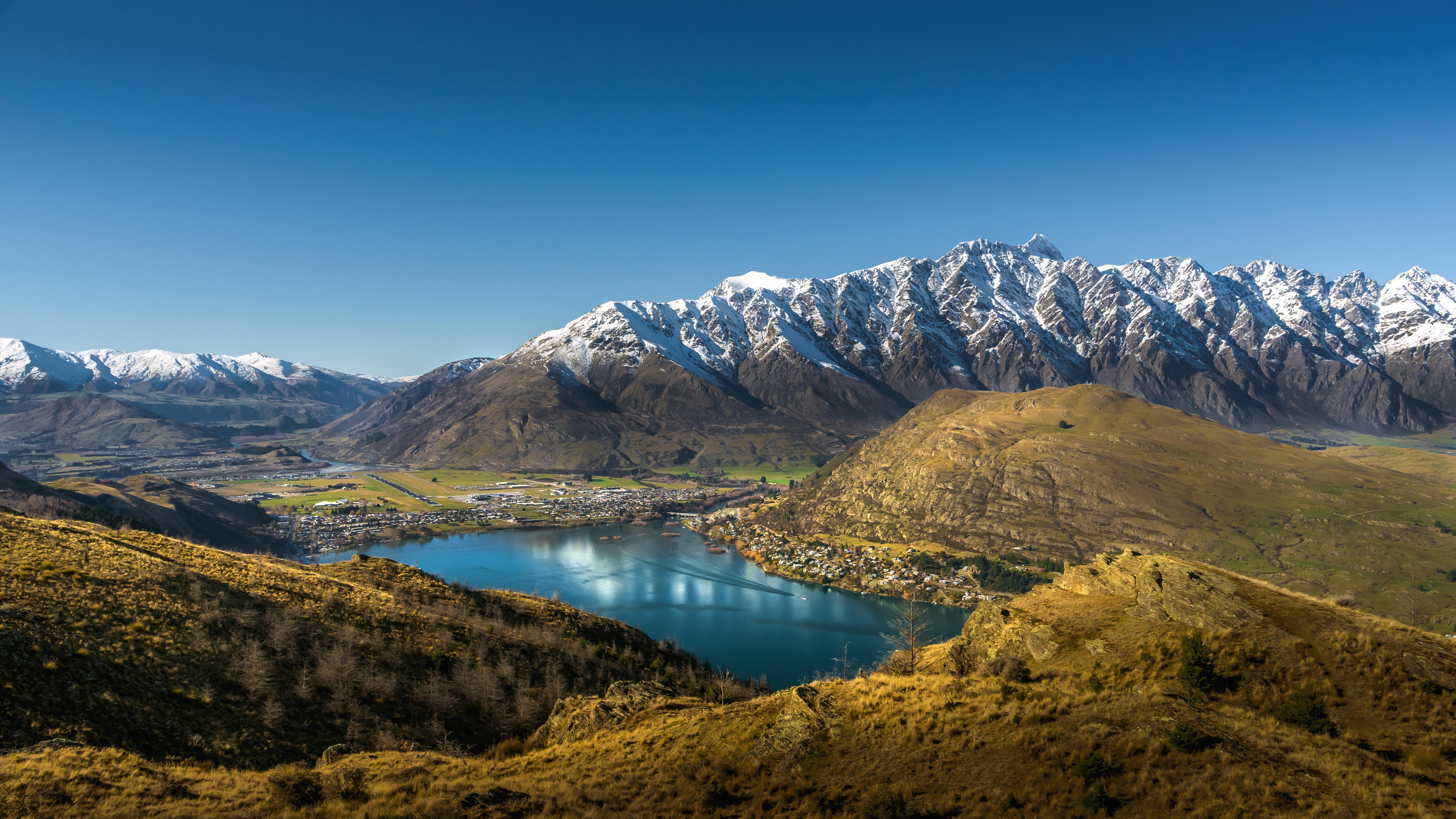 117131 завантажити шпалери природа, гори, озеро, нова зеландія, передгір'ї, передгір'я, хребет, квінстаун - заставки і картинки безкоштовно
