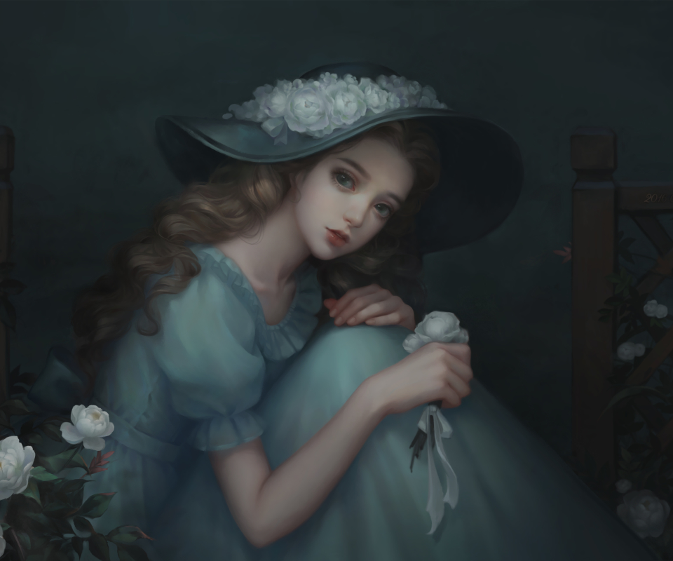 Free download wallpaper Anime, Flower, Dark, Hat, Dress, Original on your PC desktop