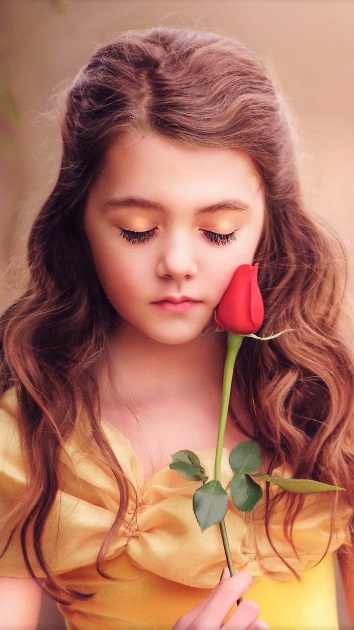 Download mobile wallpaper Flower, Rose, Child, Photography, Red Rose, Little Girl for free.