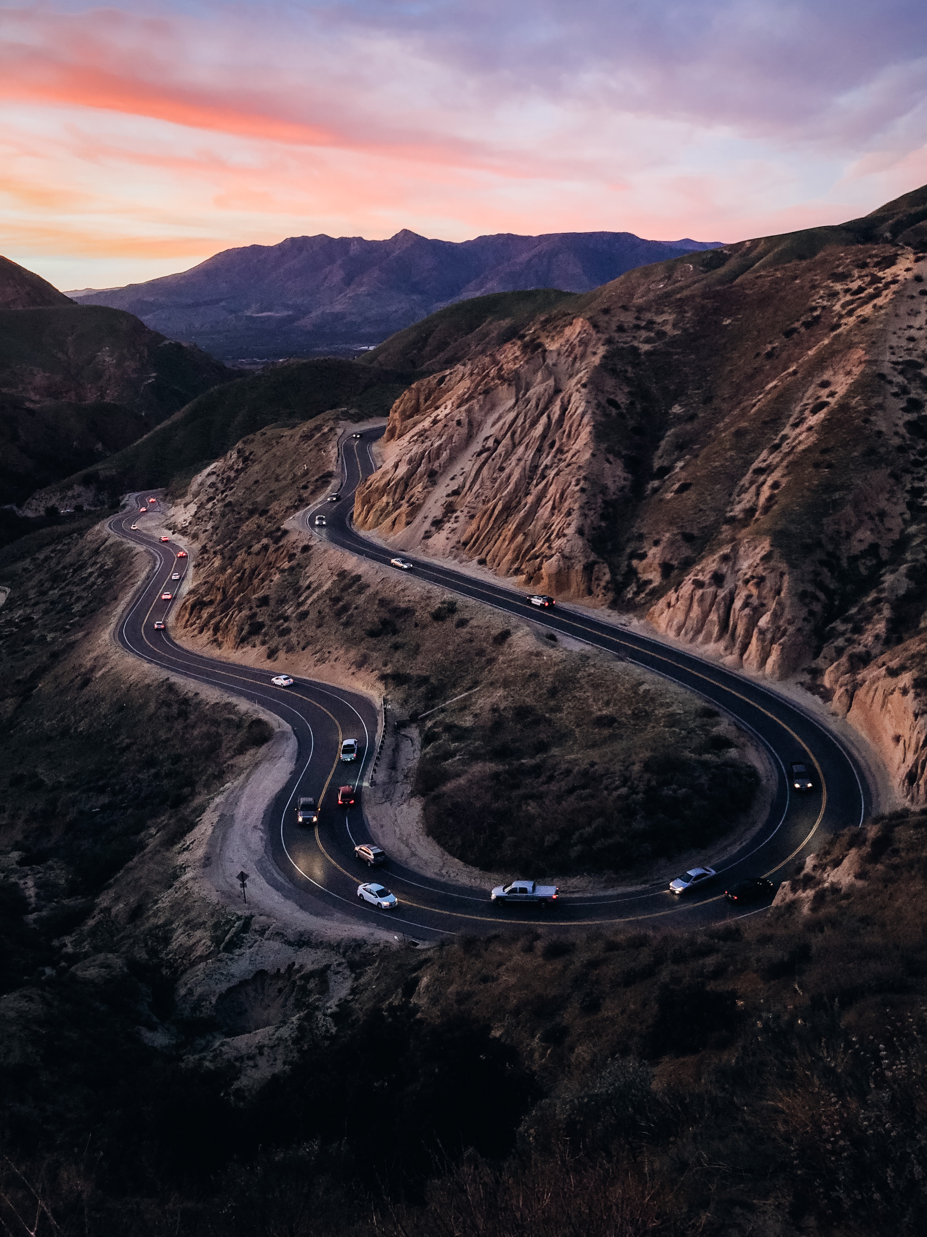 auto, nature, mountains, view from above, road 4K