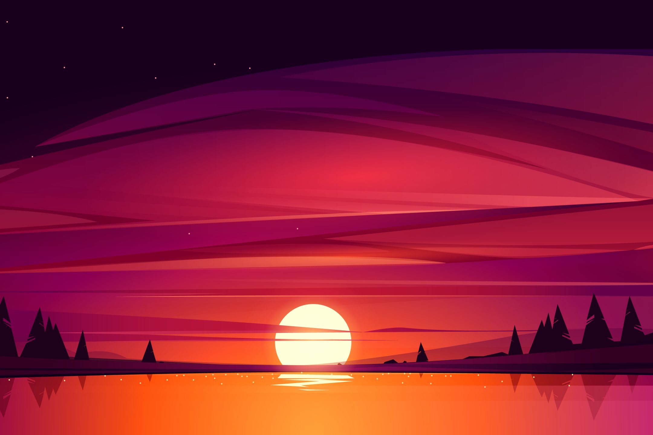 Download mobile wallpaper Sunset, Sun, Night, Lake, Artistic for free.