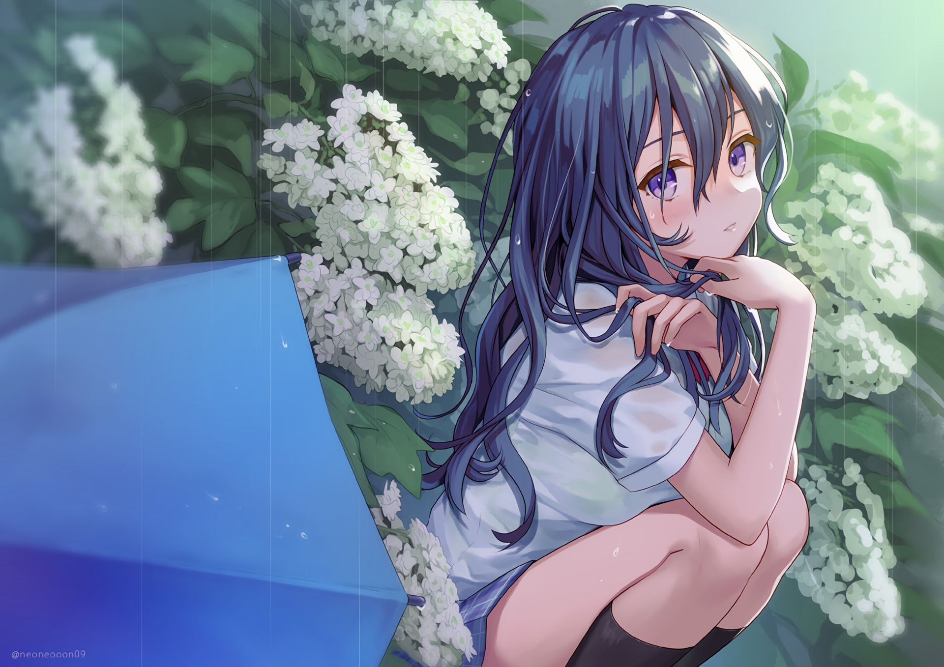 Download mobile wallpaper Anime, Umbrella, Blue Eyes, Original, Long Hair for free.
