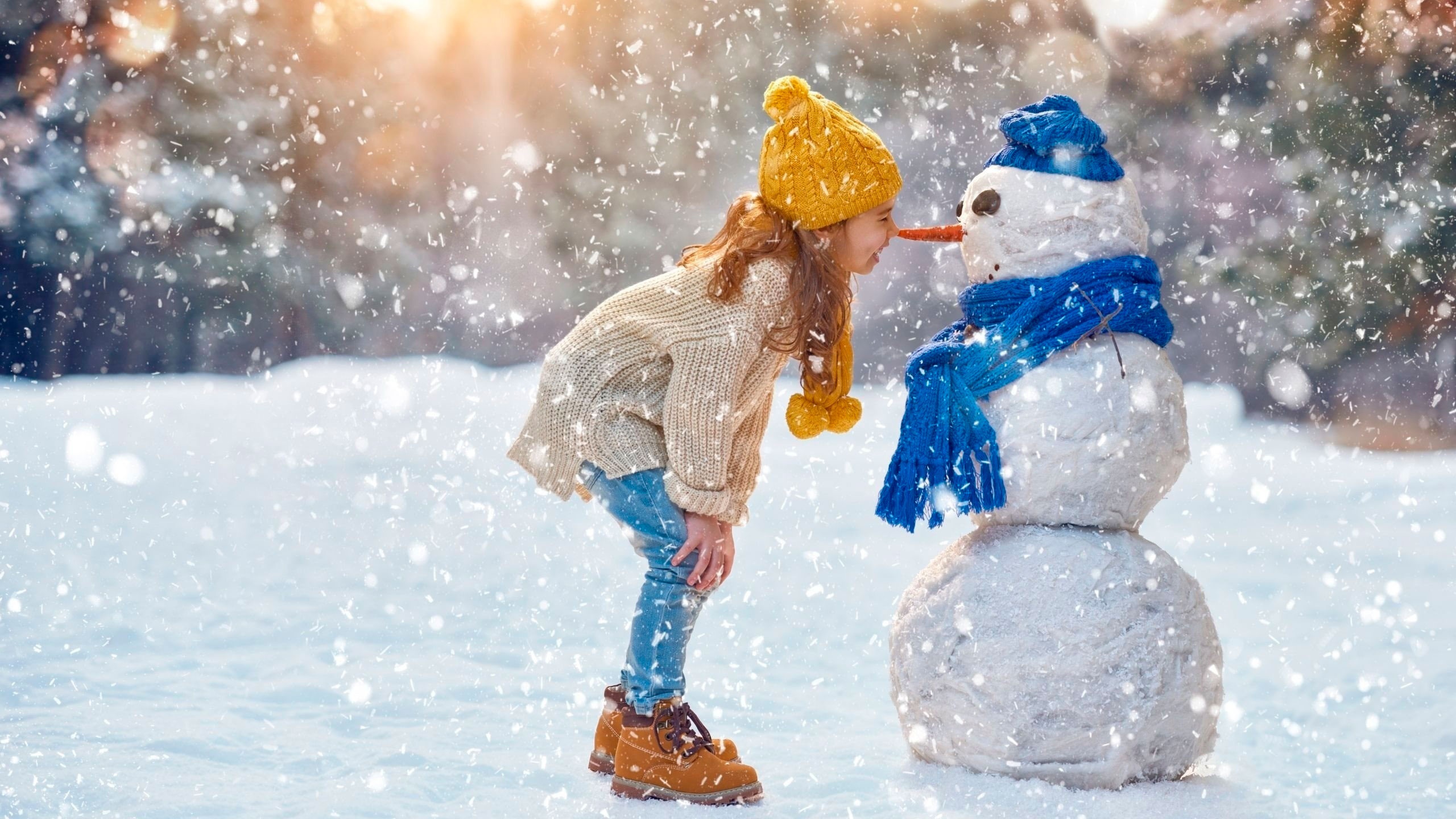 Download mobile wallpaper Winter, Snowman, Child, Photography, Little Girl for free.