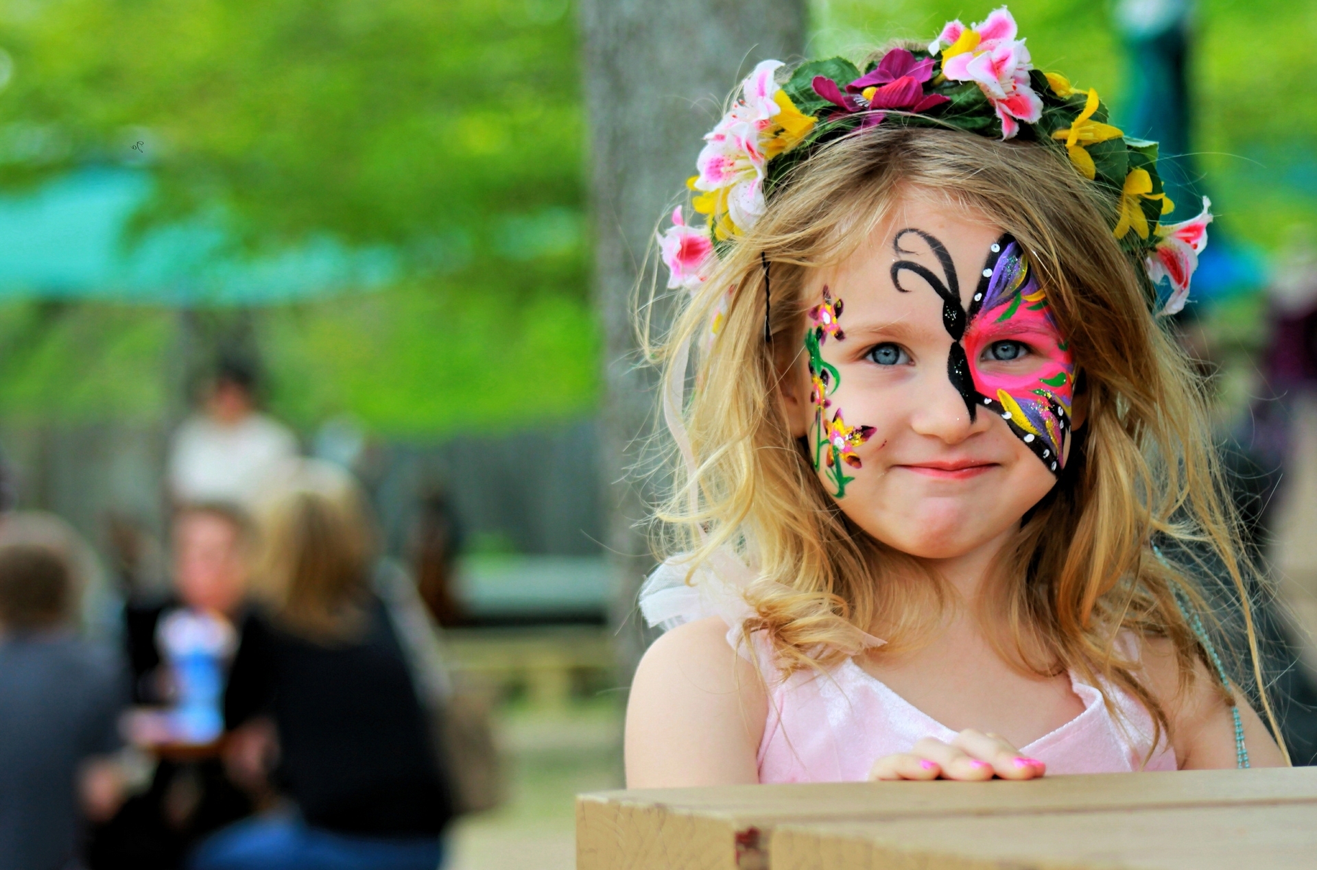 Download mobile wallpaper Butterfly, Child, Face, Wreath, Photography for free.