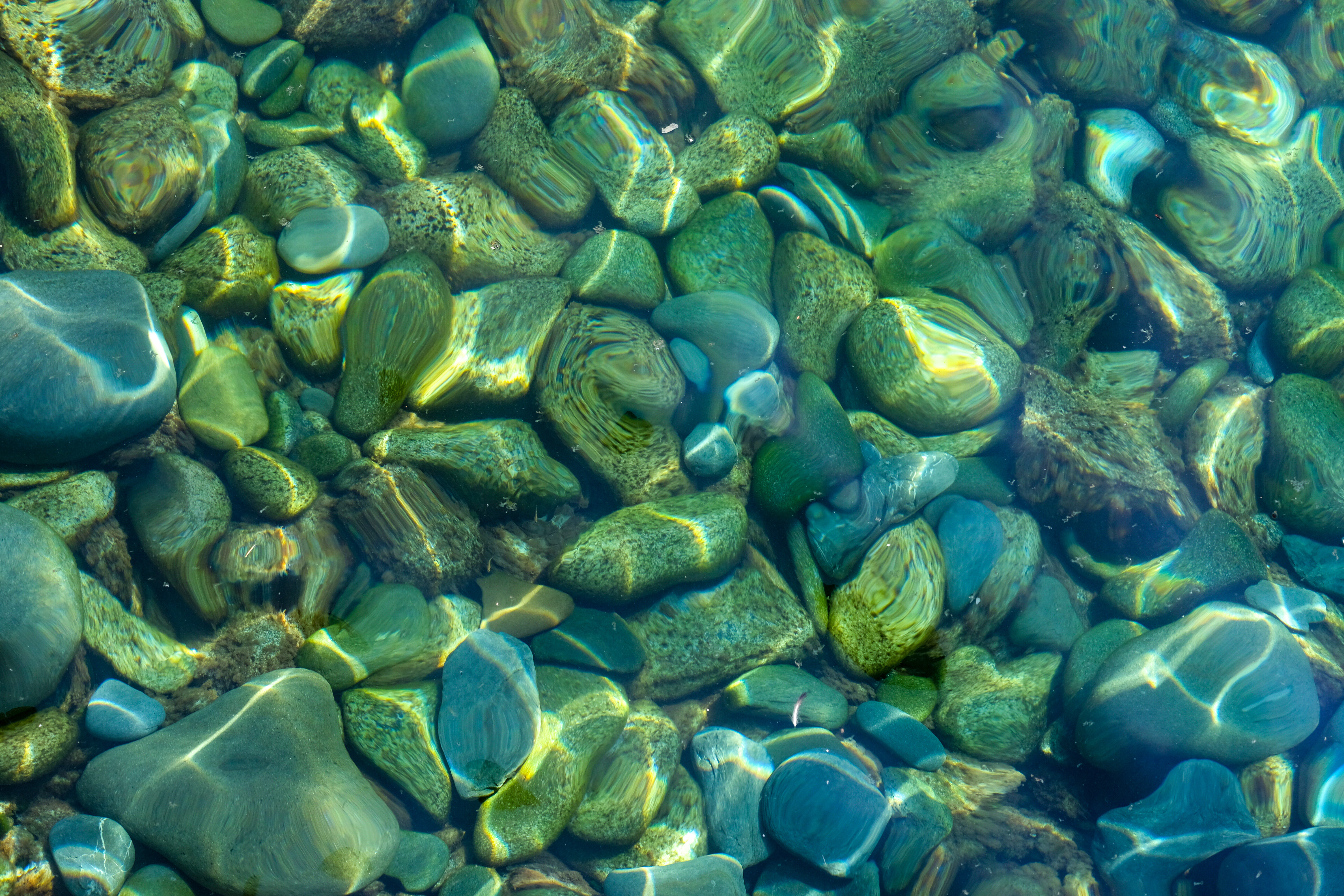 pebble, nature, water, stones, glare, distortion