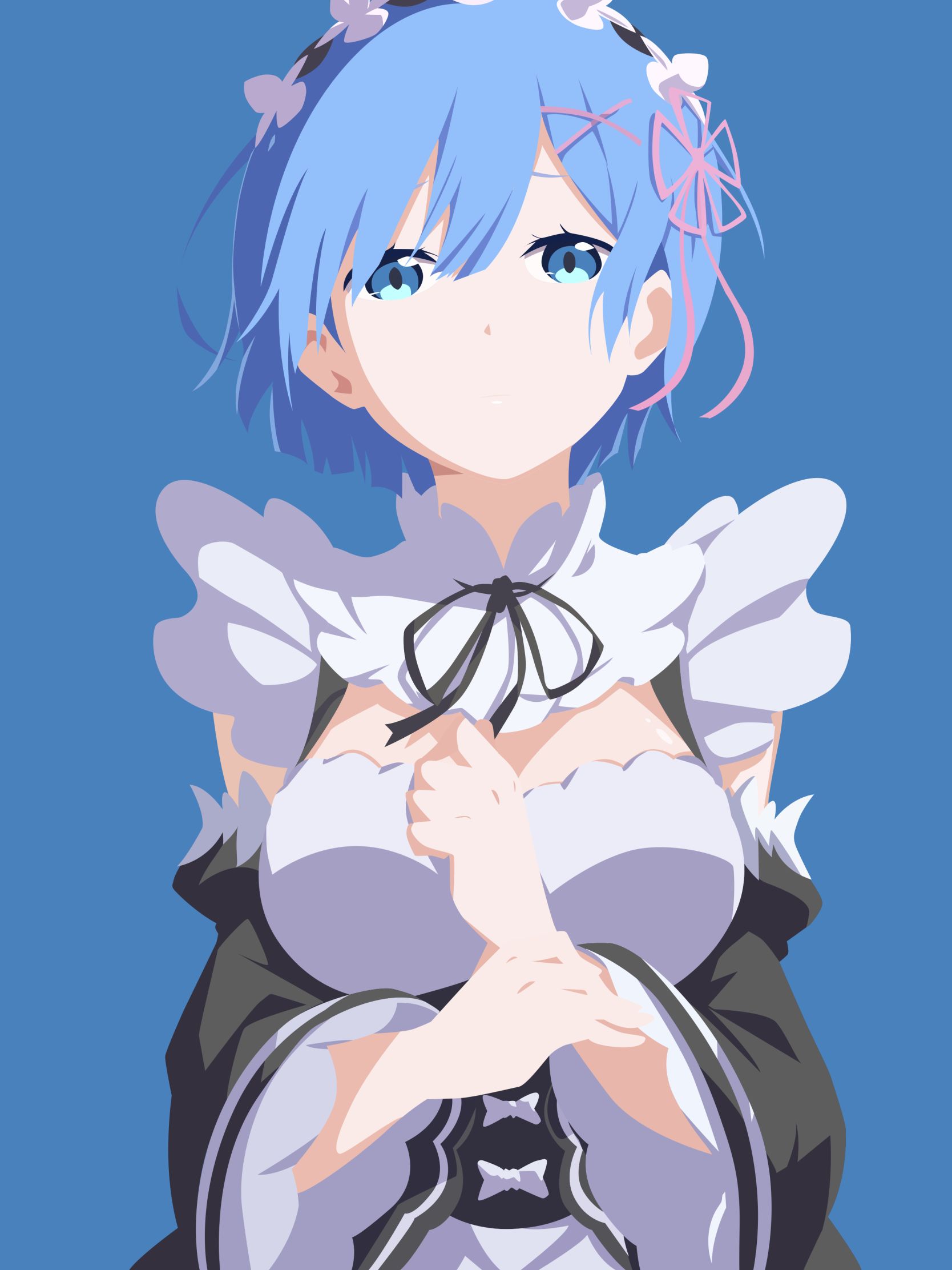 Download mobile wallpaper Anime, Blue Eyes, Maid, Headband, Blue Hair, Minimalist, Short Hair, Re:zero Starting Life In Another World, Rem (Re:zero) for free.