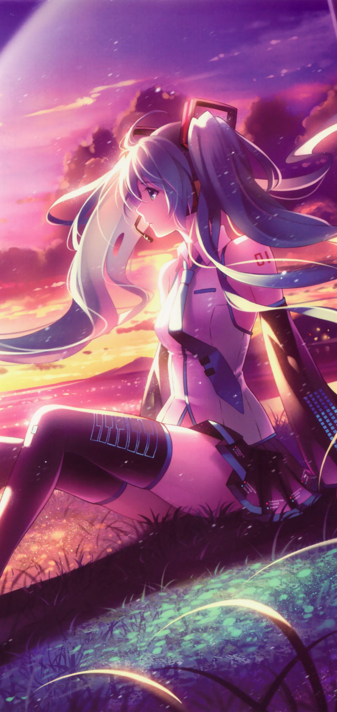 Handy-Wallpaper Vocaloid, Sonnenuntergang, Hatsune Miku, Animes, Lange Haare kostenlos herunterladen.