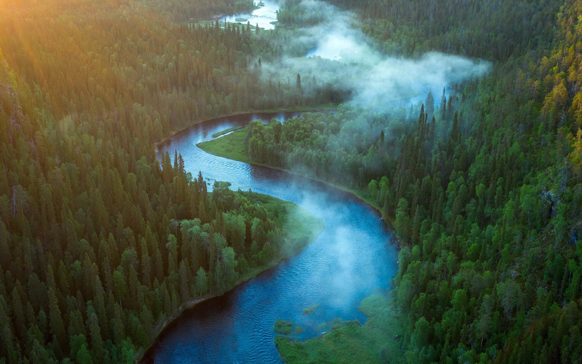 Free download wallpaper Forest, Fog, Earth, River on your PC desktop