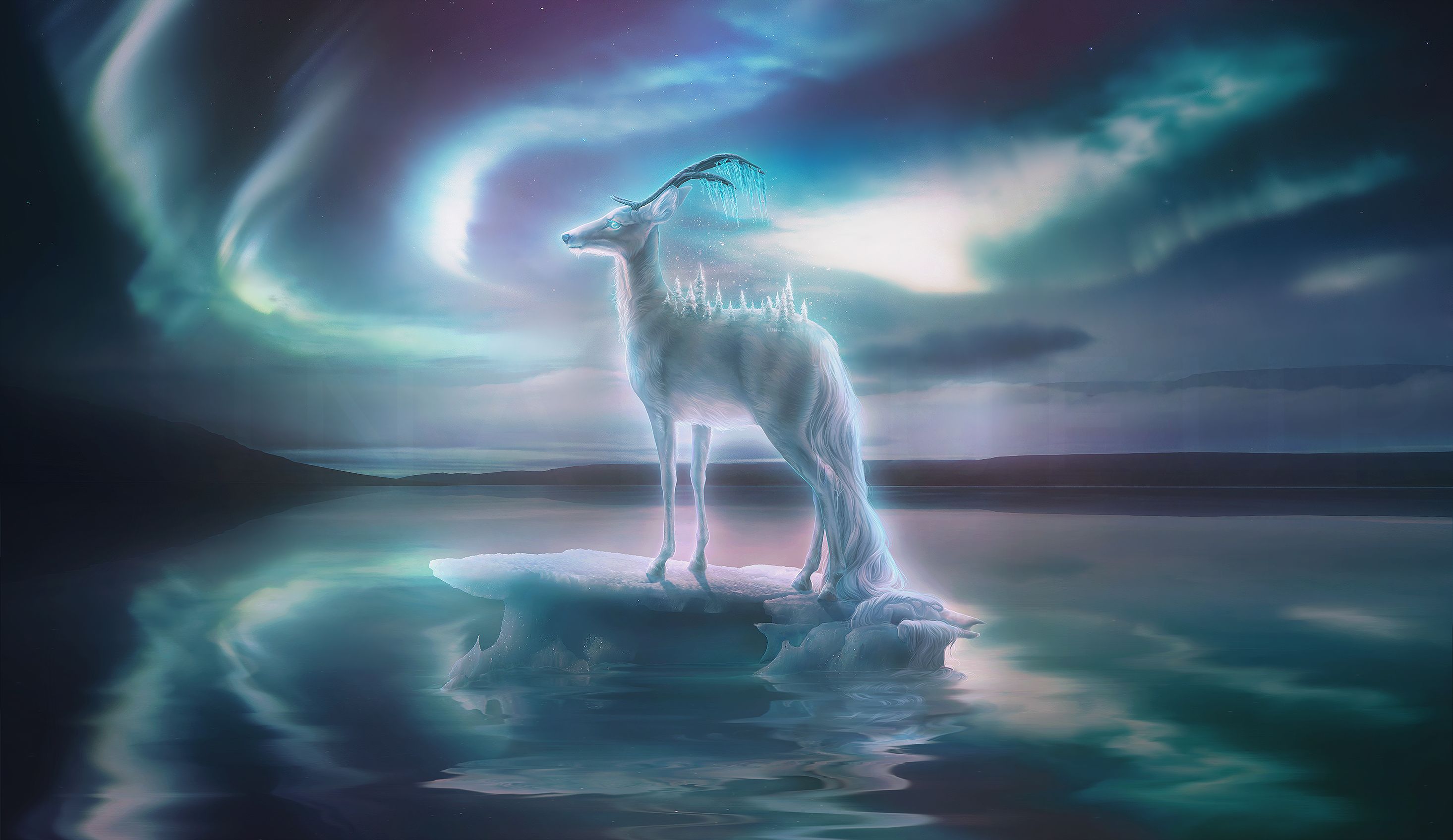 Download mobile wallpaper Fantasy, Aurora Borealis, Creature for free.