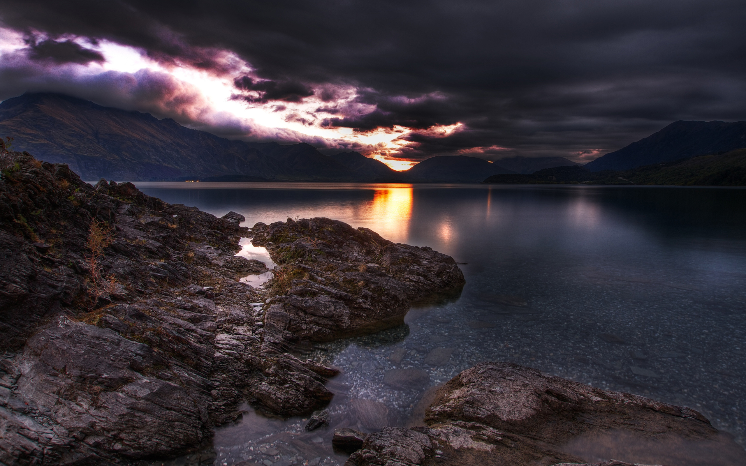 Download mobile wallpaper Landscape, Nature, Sunset, Mountain, Lake, Earth, Stone, Cloud for free.