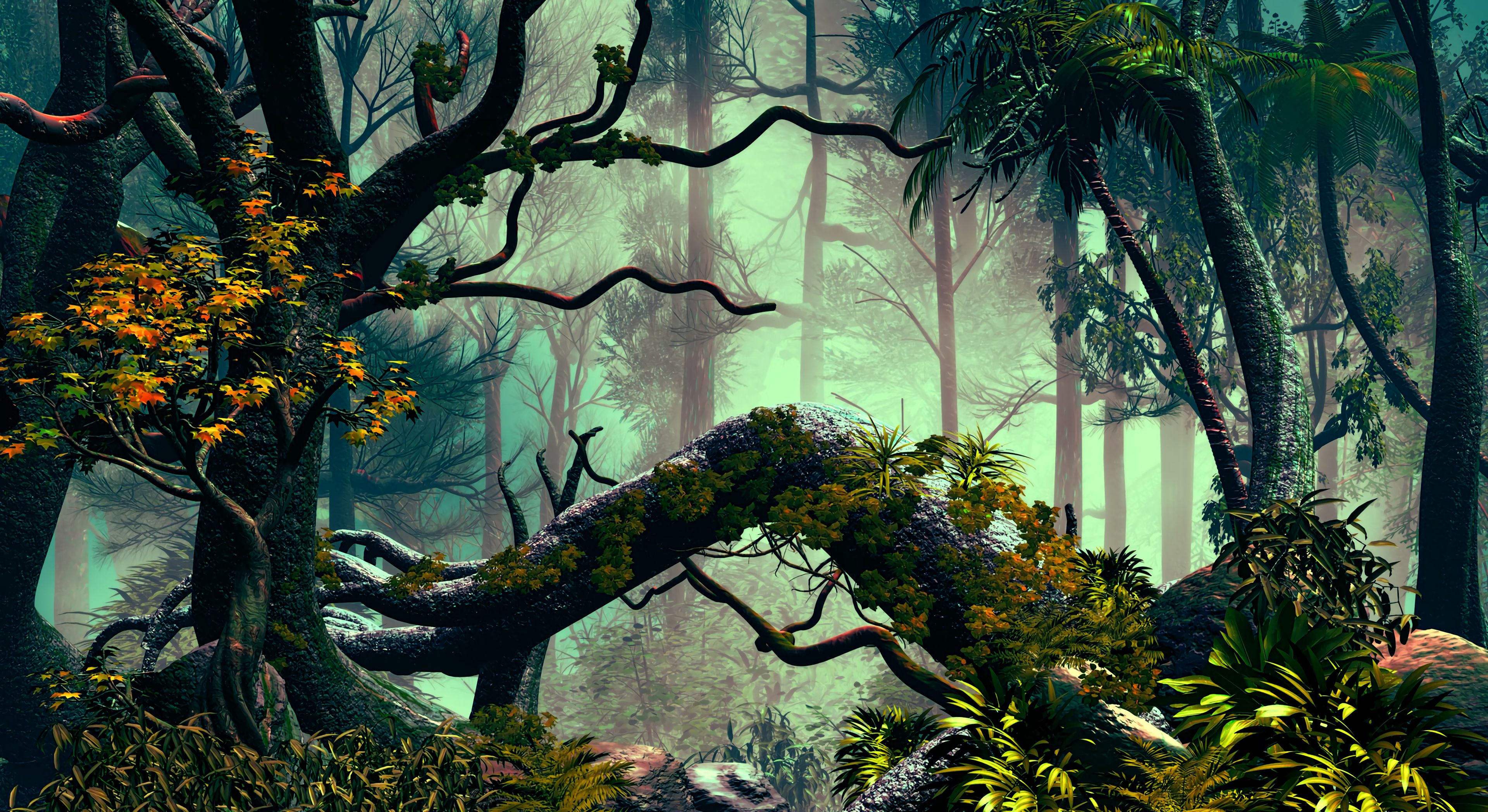 jungle, trees, art, palms, vegetation iphone wallpaper