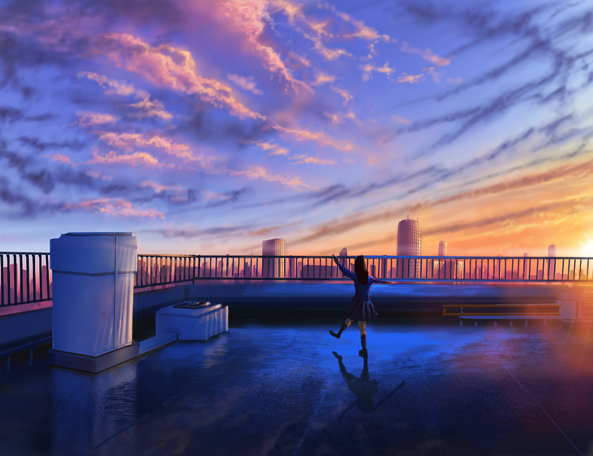 Free download wallpaper Anime, Sunset, Sky, Original on your PC desktop