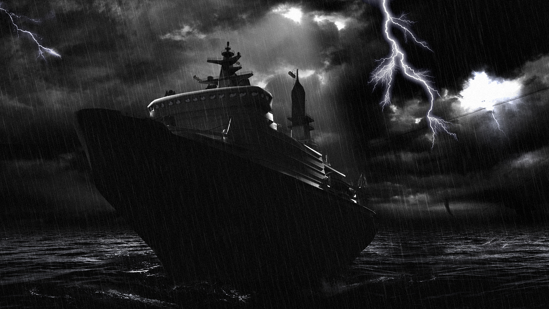 Free download wallpaper Fantasy, Sky, Sea, Lightning, Ship on your PC desktop