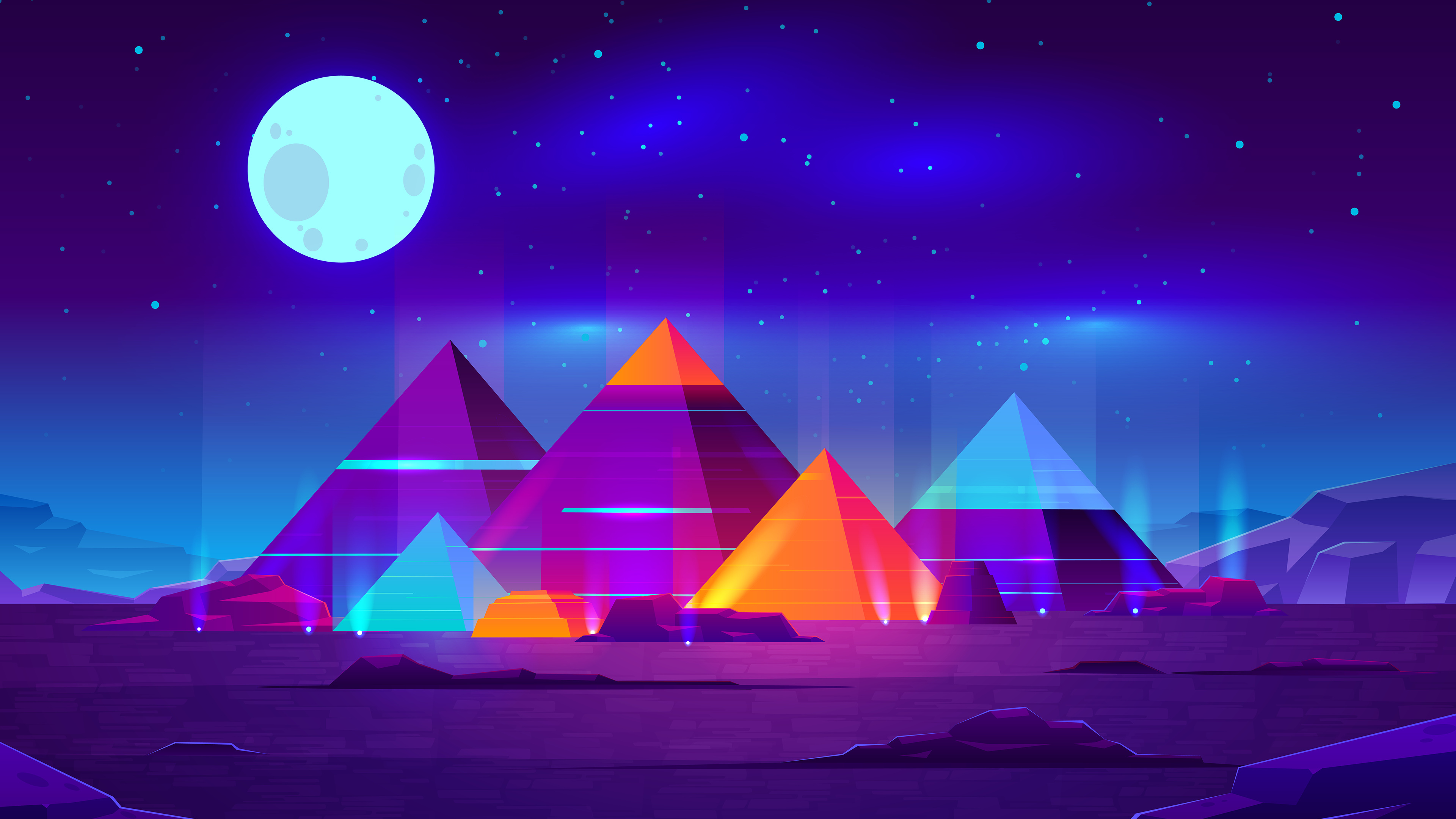 Laden Sie das Mond, Pyramide, Nacht, Minimalistisch, Künstlerisch-Bild kostenlos auf Ihren PC-Desktop herunter