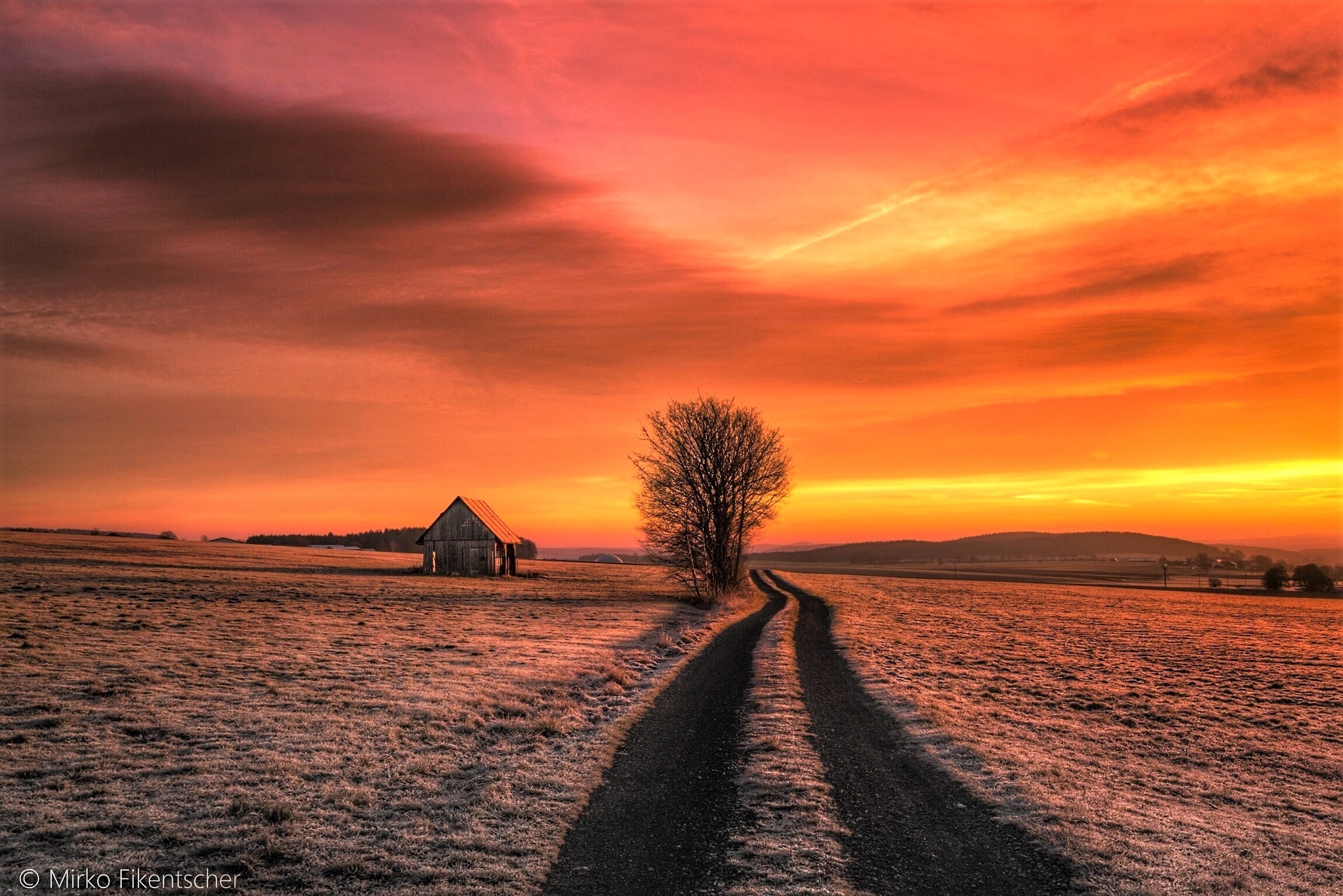 Download mobile wallpaper Winter, Sunset, Sky, Snow, House, Earth, Photography, Orange (Color) for free.