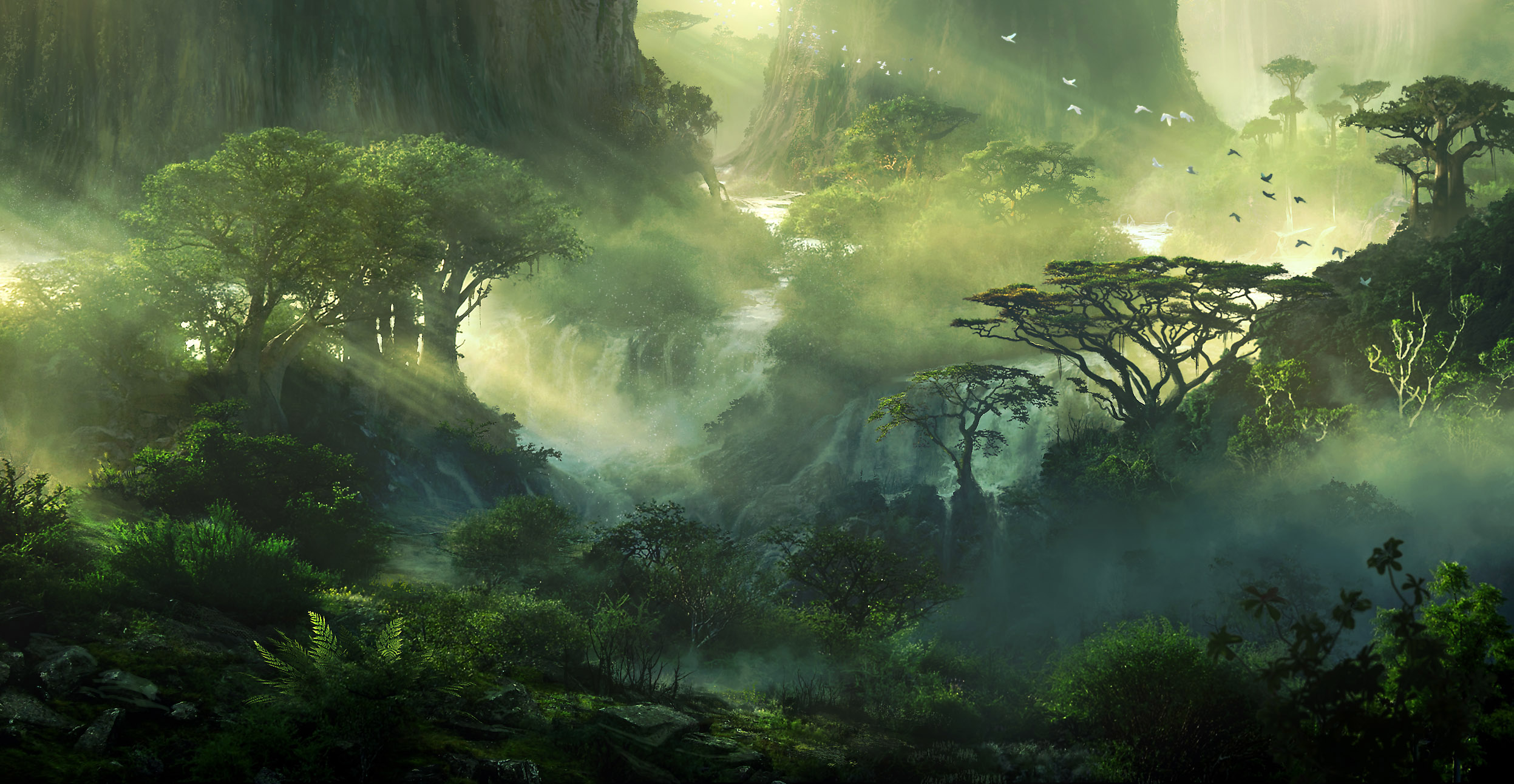 Free download wallpaper Landscape, Fantasy, Forest, Tree on your PC desktop