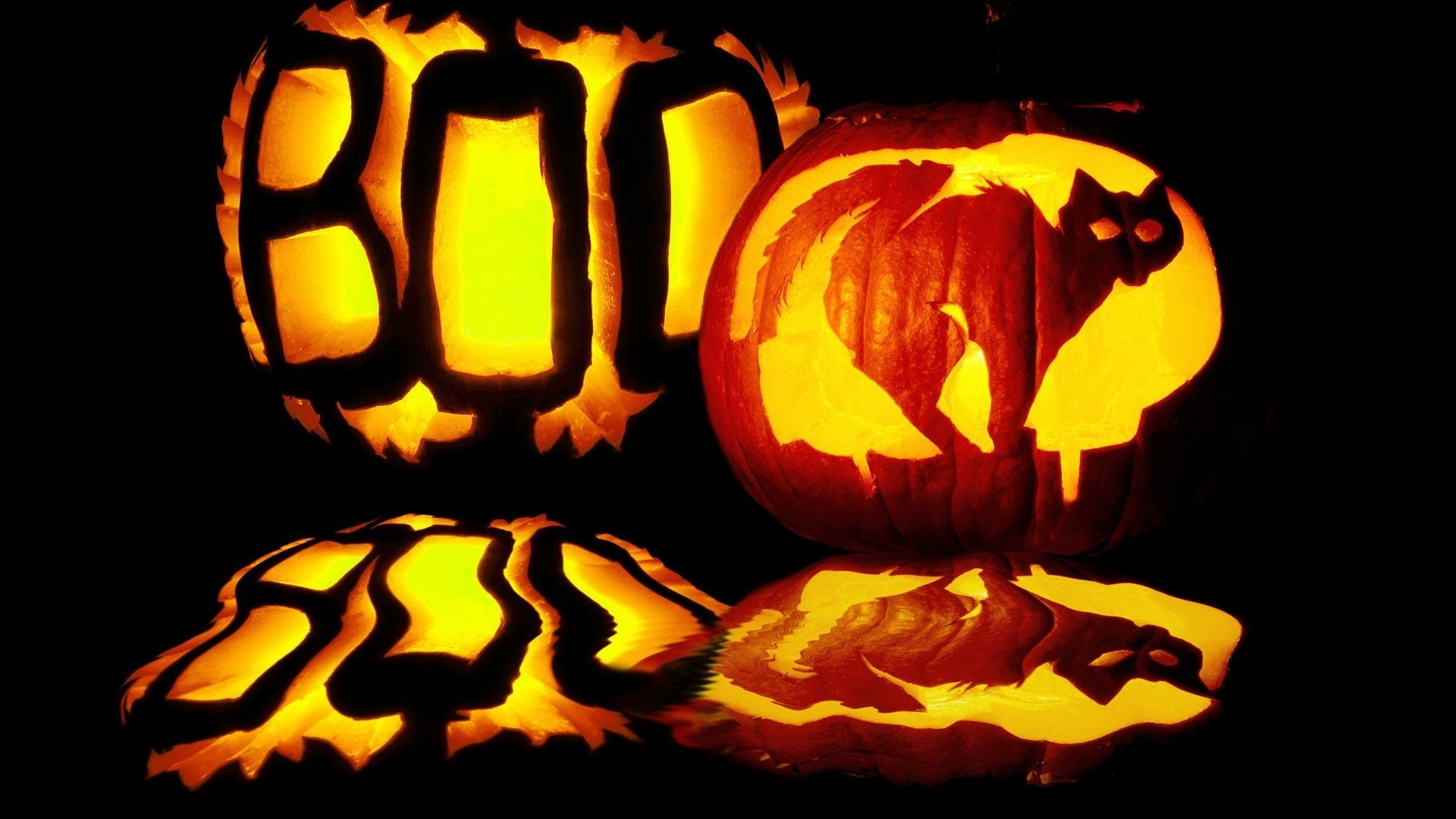 Free download wallpaper Halloween, Pumpkin, Reflection, Holiday, Jack O' Lantern on your PC desktop