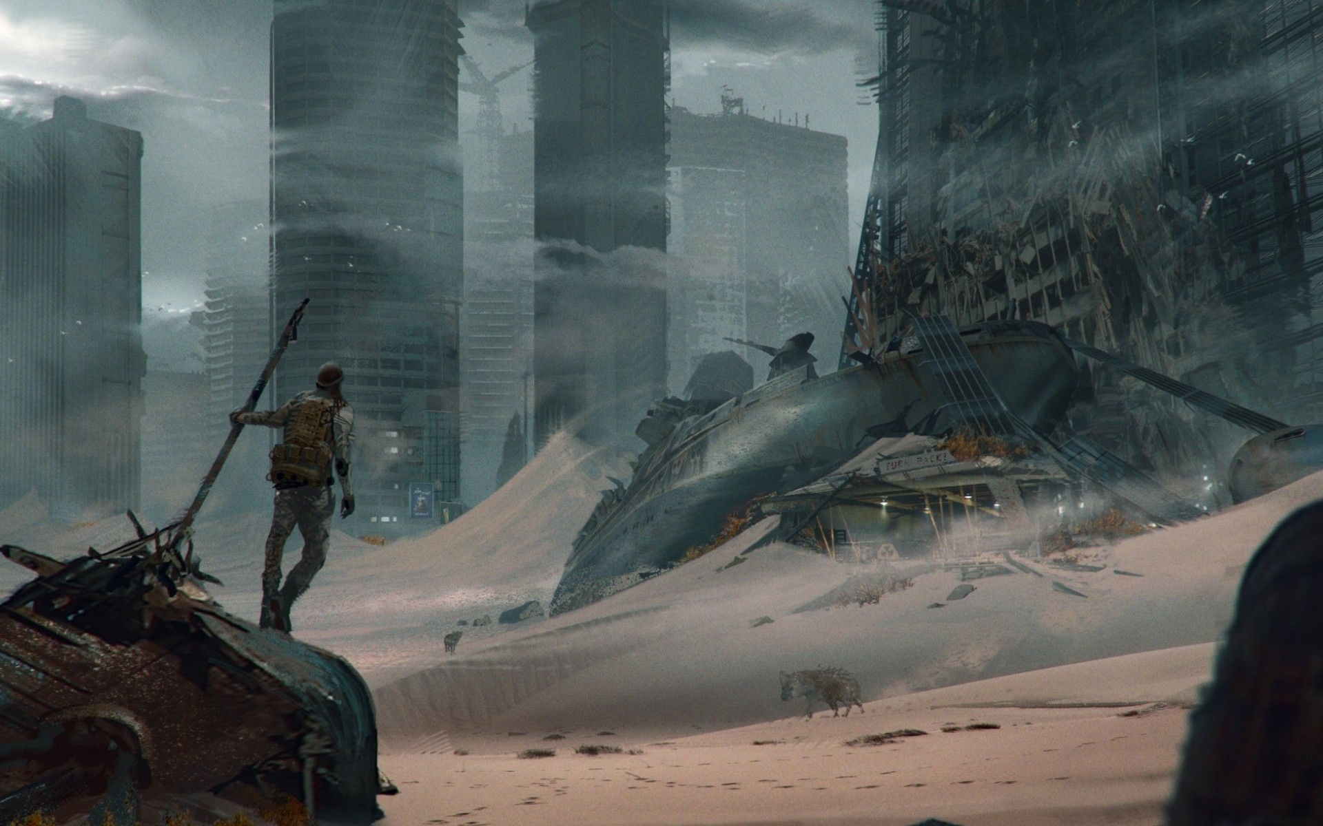 Download mobile wallpaper Sand, City, Sci Fi, Ruin, Post Apocalyptic for free.
