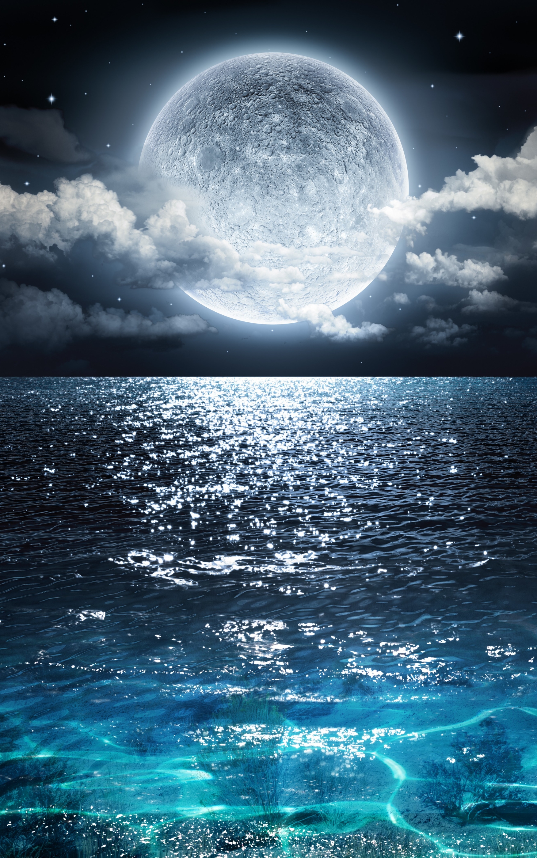 Download mobile wallpaper Sea, Night, Moon, Ocean, Earth for free.