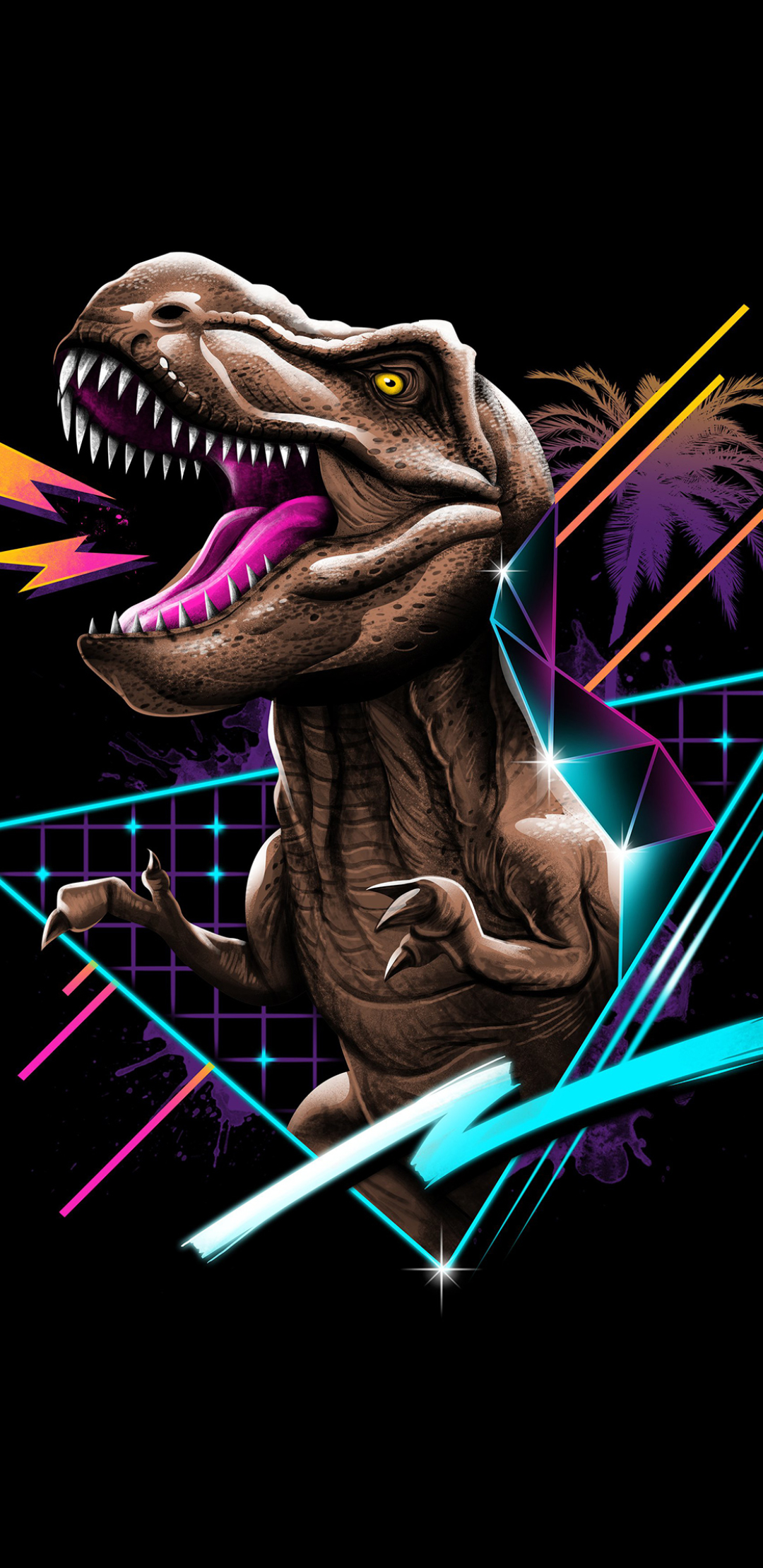 Download mobile wallpaper Retro, Artistic, Dinosaur, Tyrannosaurus Rex, Retro Wave for free.