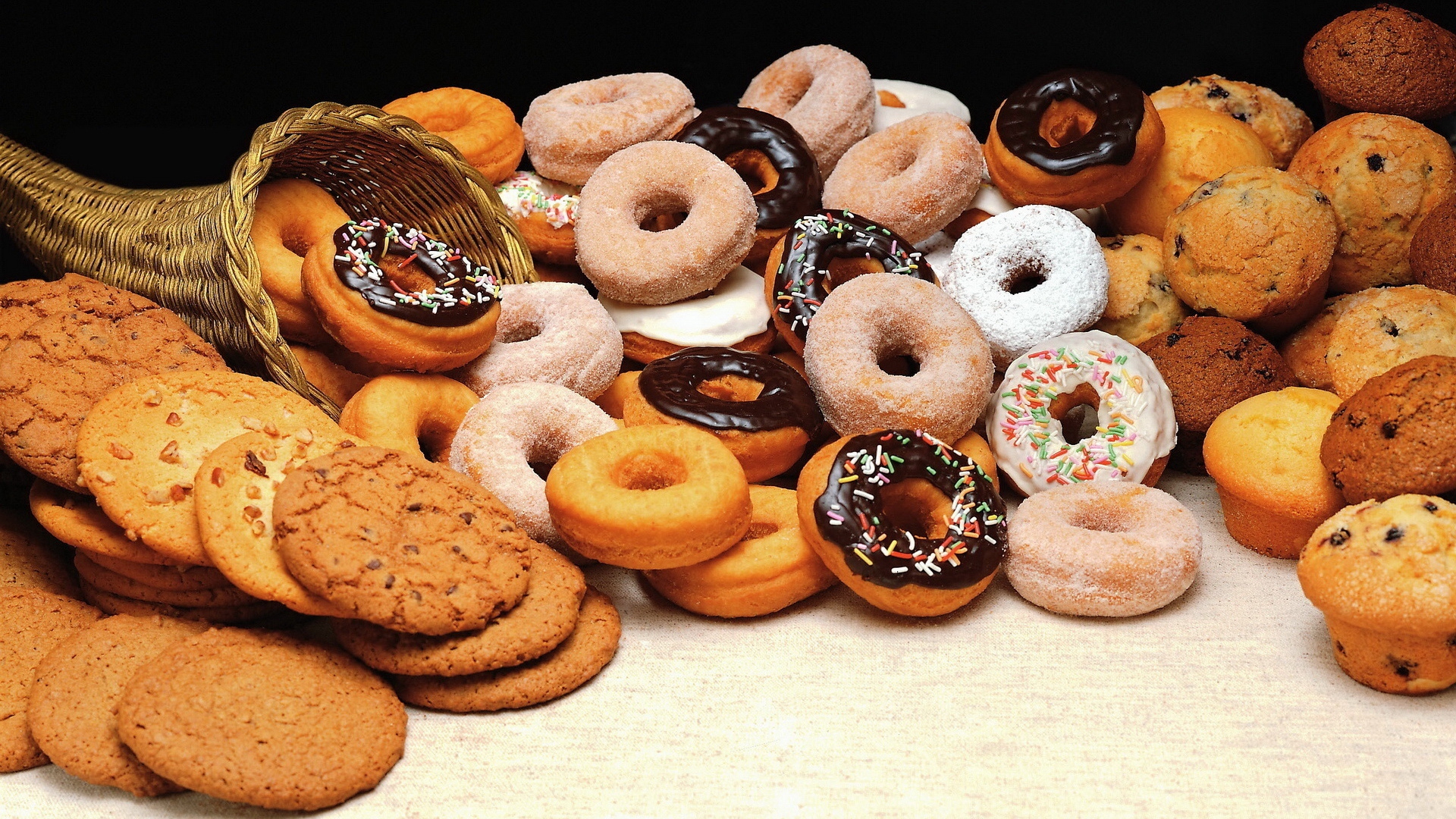 1075052 Hintergrundbild herunterladen plätzchen, nahrungsmittel, süßigkeiten, donut, krapfen, muffin - Bildschirmschoner und Bilder kostenlos
