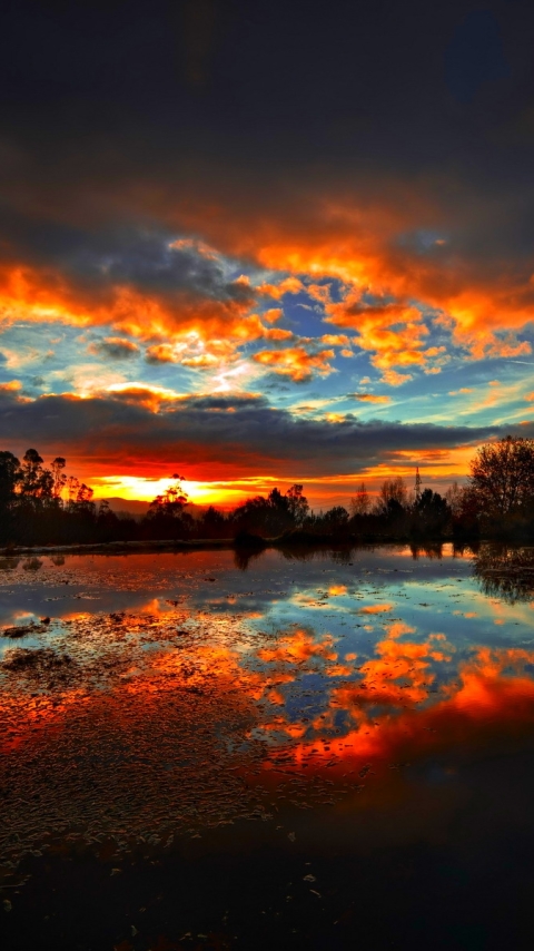 Descarga gratuita de fondo de pantalla para móvil de Cielo, Lago, Atardecer, Tierra/naturaleza, Reflejo, Puesta De Sol.