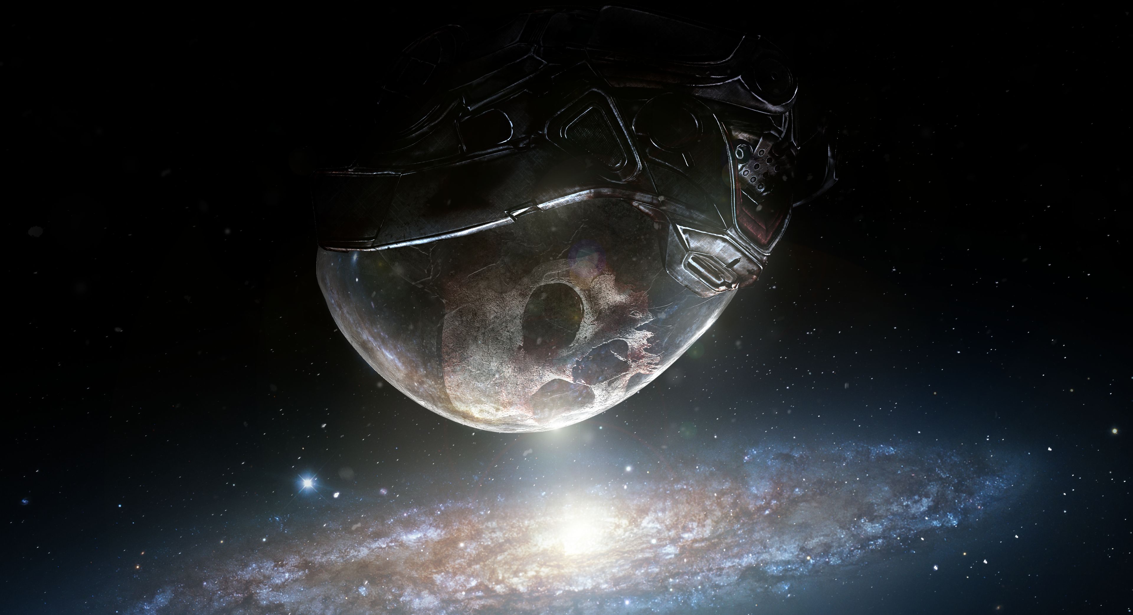 Скачати мобільні шпалери Космос, Галактика, Шолом, Череп, Відеогра, Масовий Ефект, Mass Effect: Андромеда безкоштовно.