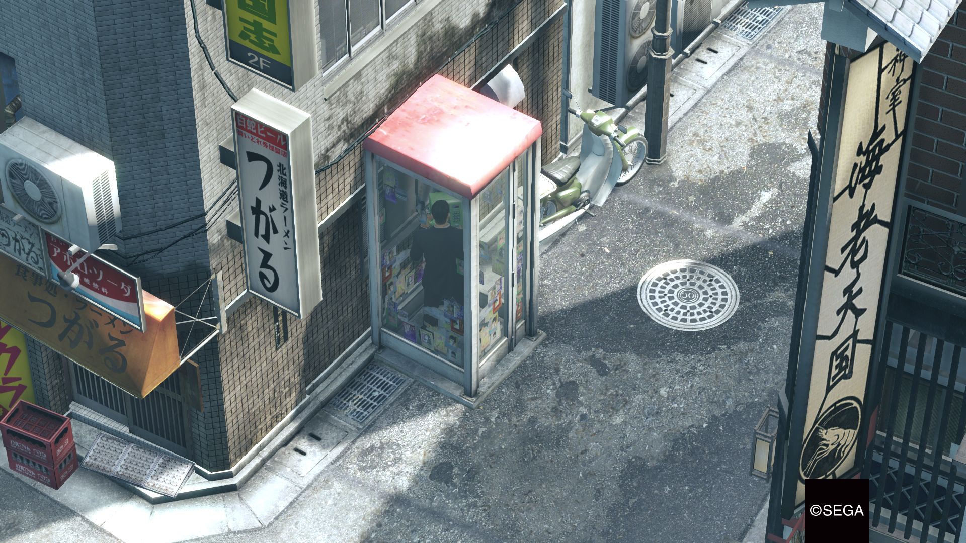 yakuza 0, video game, japan, kazuma kiryu, payphone, sign