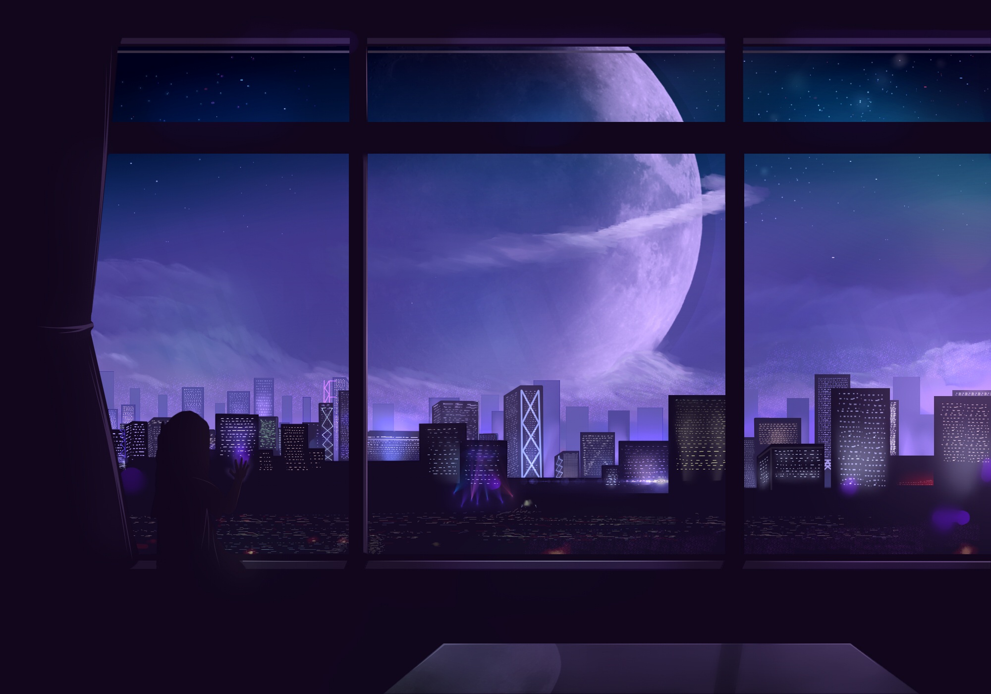 Download mobile wallpaper Anime, Night, Moon, City, Sci Fi, Original for free.