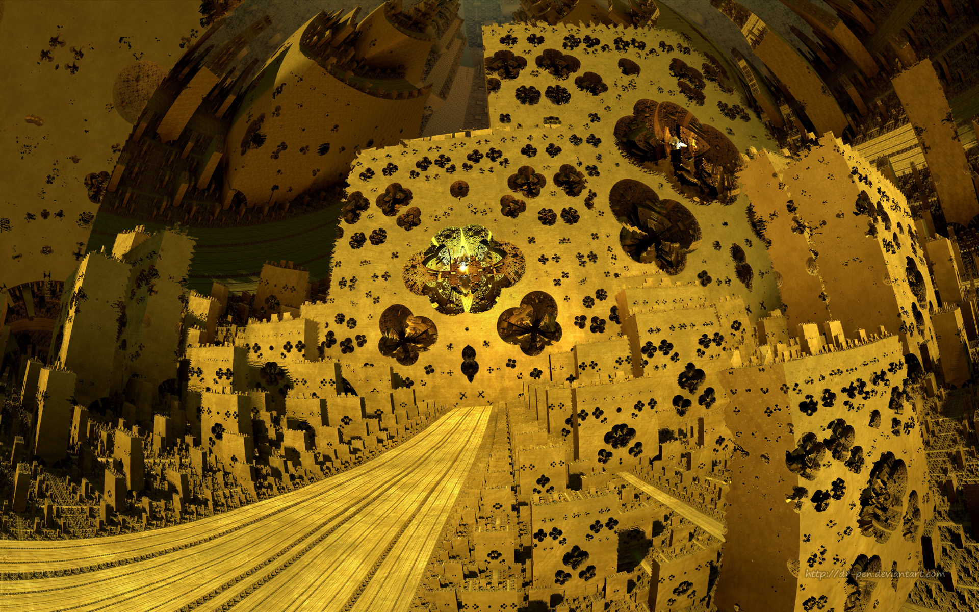 Free download wallpaper Abstract, Gold, City, 3D, Fractal, Geometry, Cgi, Mandelbulb 3D on your PC desktop