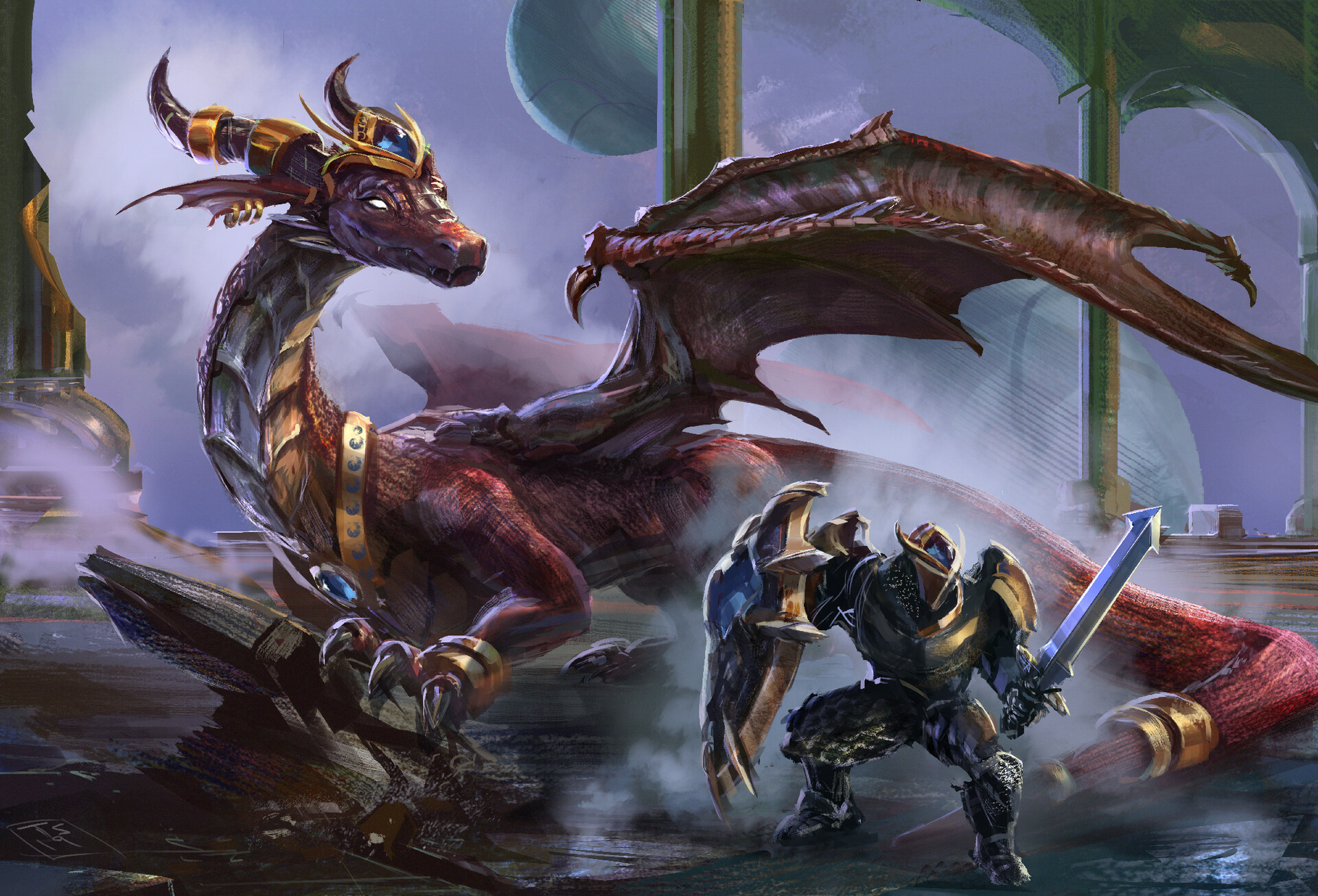 Download mobile wallpaper Fantasy, Shield, Dragon, Warrior, Knight, Sword for free.
