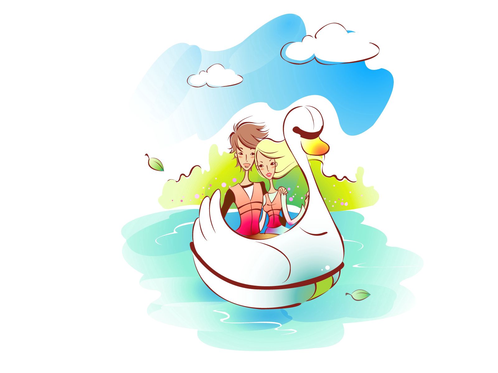 Desktop FHD water, rivers, art, love, couple, pair, picture, drawing, boat