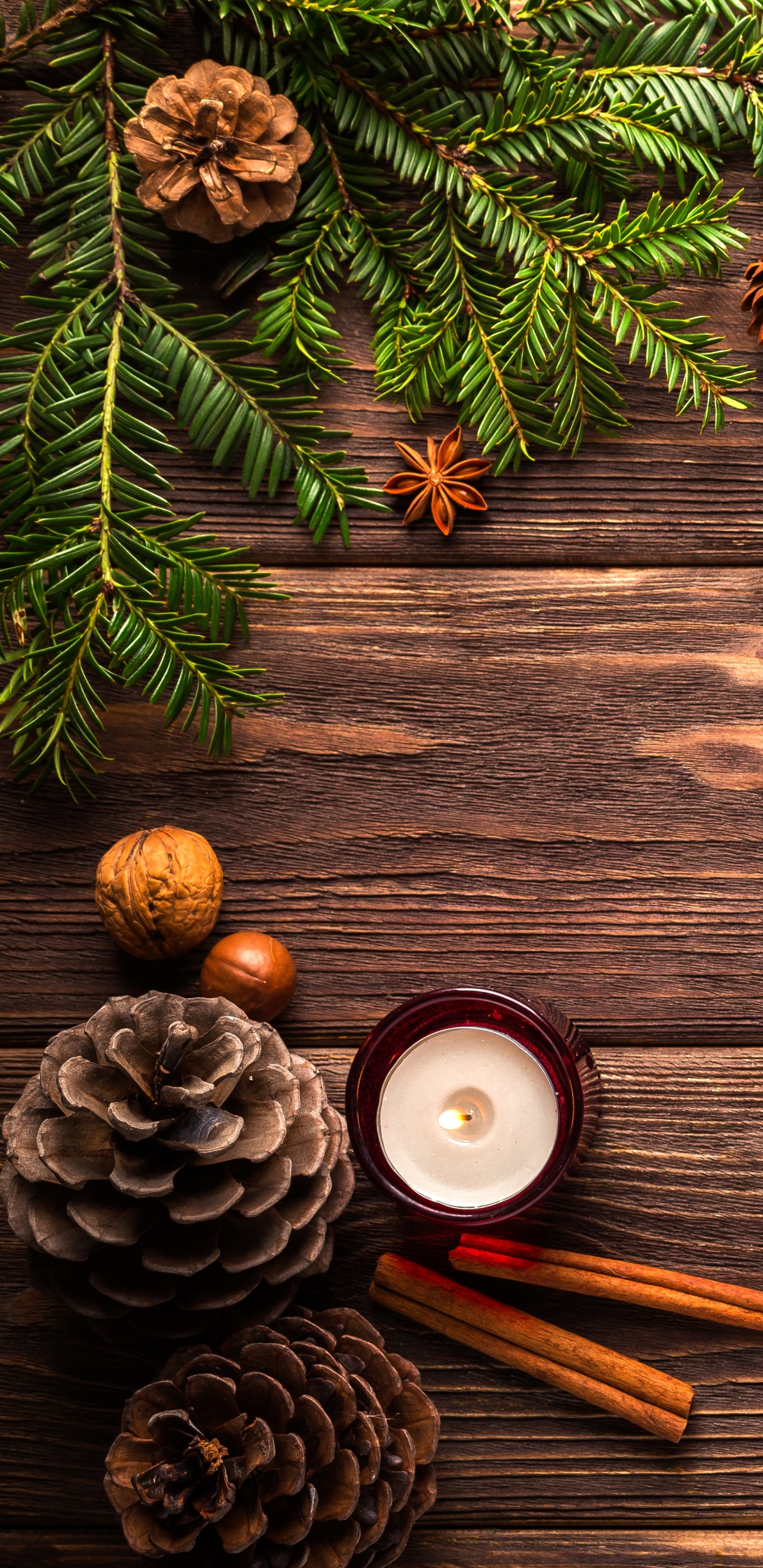 Handy-Wallpaper Feiertage, Weihnachten, Holz, Weihnachtsschmuck, Kerze kostenlos herunterladen.