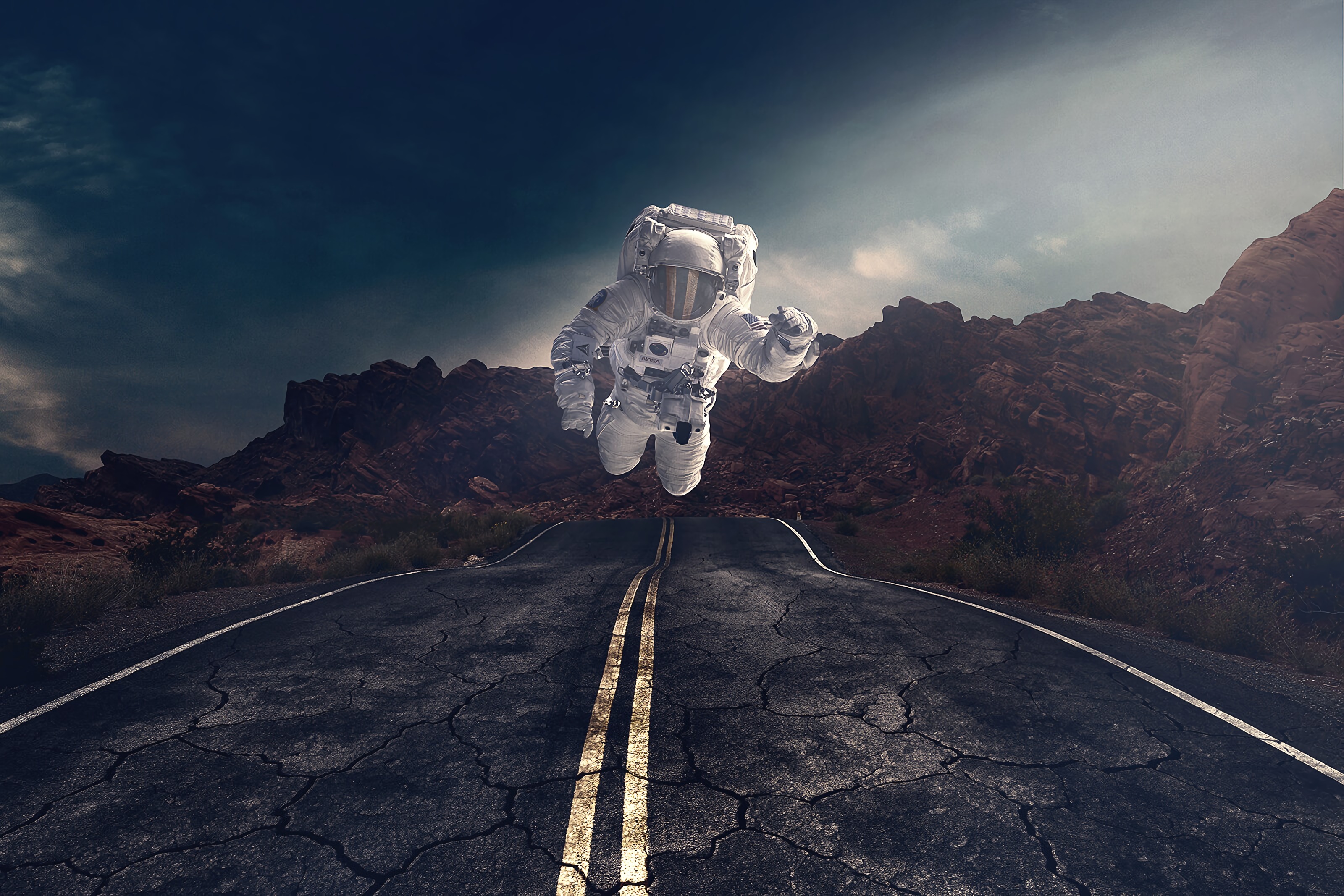 astronaut, gravity, road, miscellaneous, miscellanea, stones, rocks, asphalt