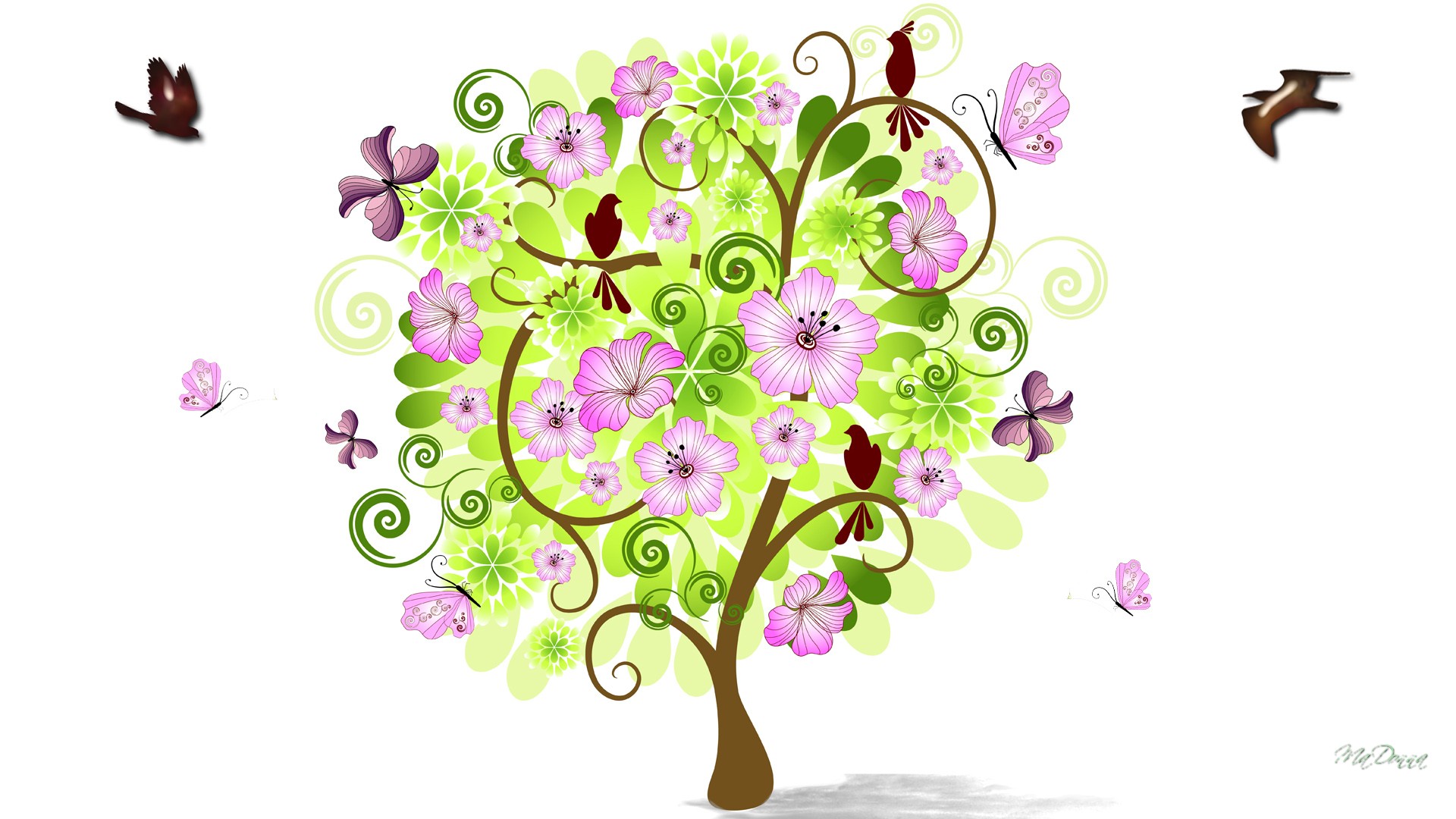 無料モバイル壁紙蝶, 木, 花, 春, 芸術的をダウンロードします。