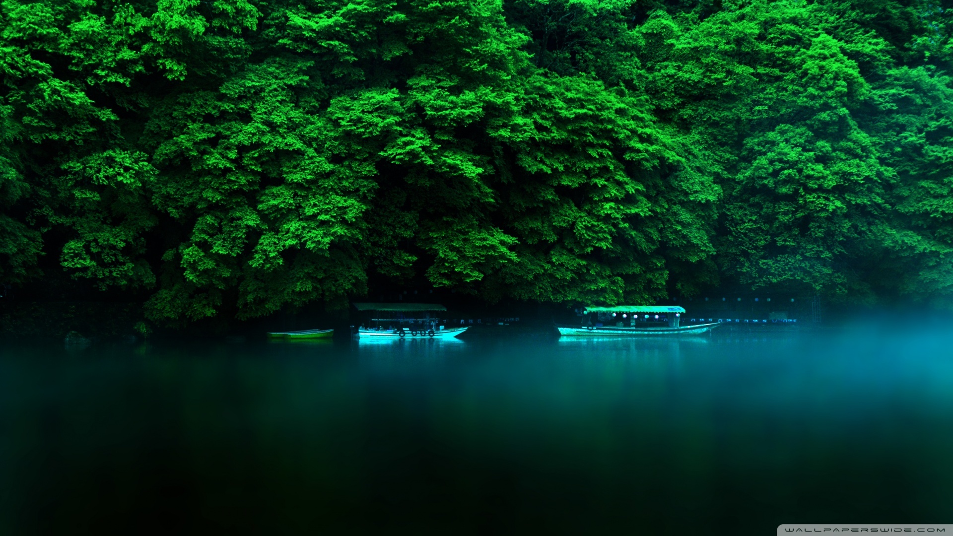 Free download wallpaper Landscape, Trees, Rivers, Boats on your PC desktop