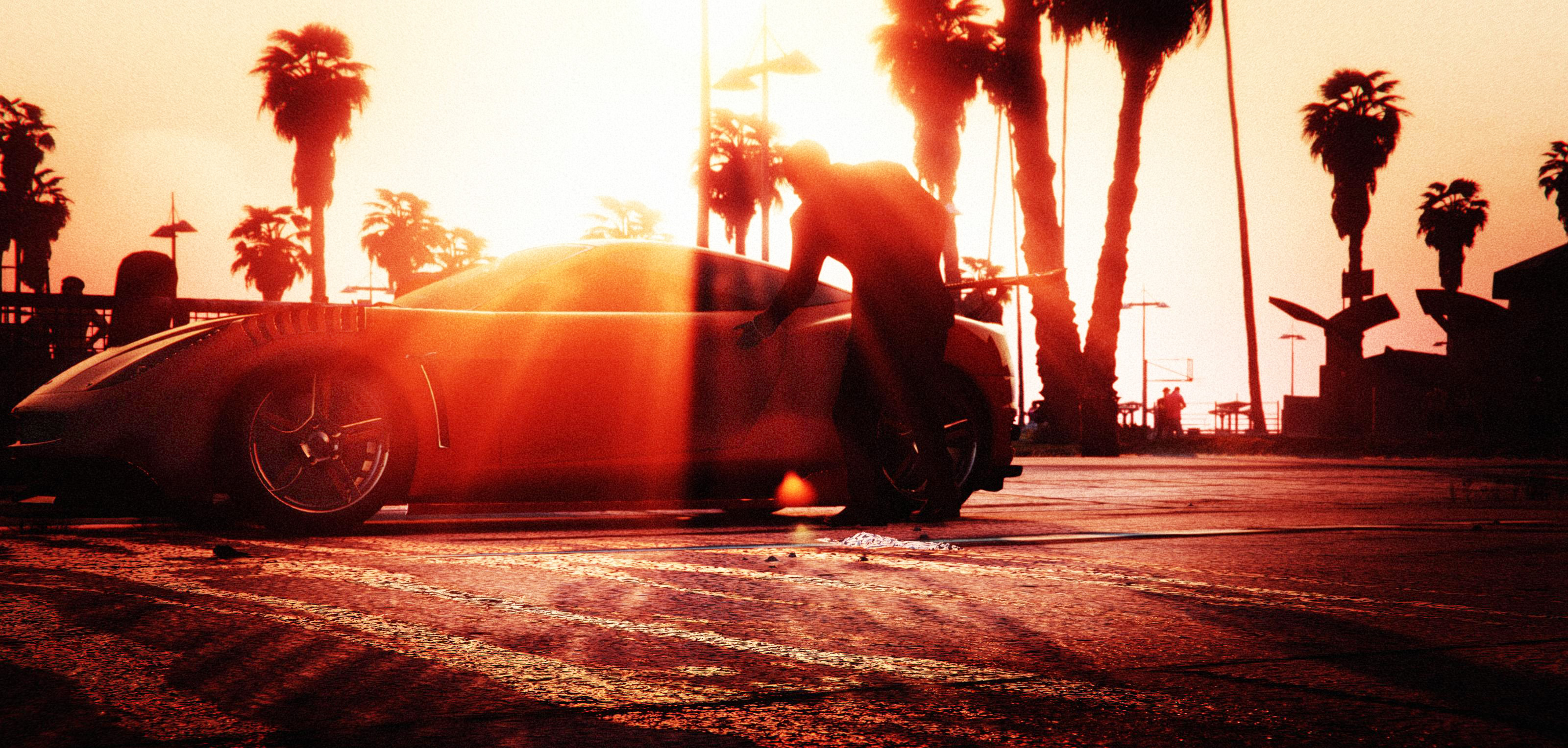 Download mobile wallpaper Sun, Car, Video Game, Palm Tree, Grand Theft Auto, Grand Theft Auto V for free.