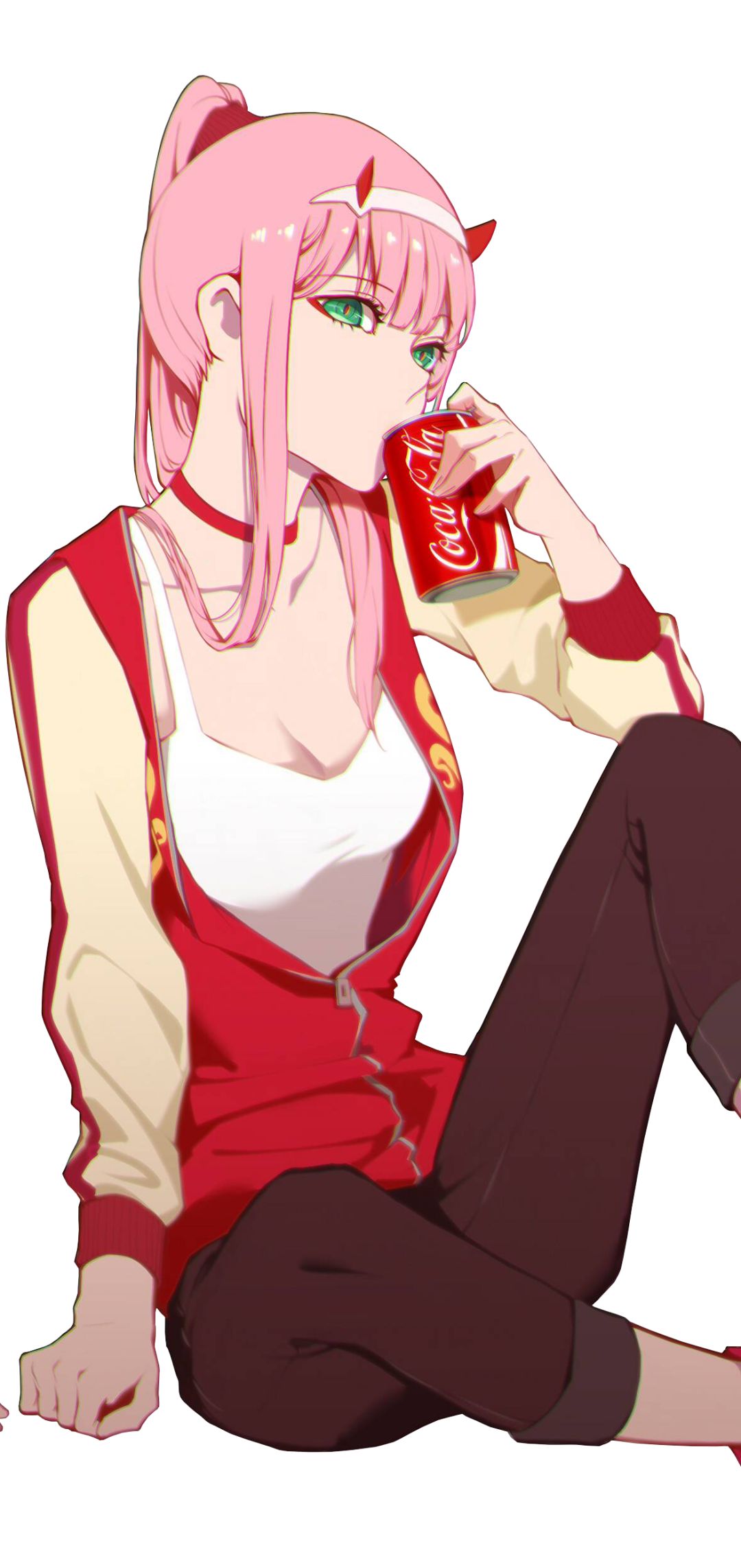 Download mobile wallpaper Anime, Coca Cola, Horns, Green Eyes, Pink Hair, Ponytail, Darling In The Franxx, Zero Two (Darling In The Franxx) for free.
