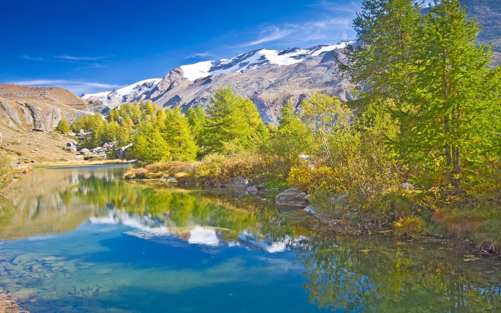 PCデスクトップに秋, 湖, 山, 反射, 地球, 国立公園画像を無料でダウンロード