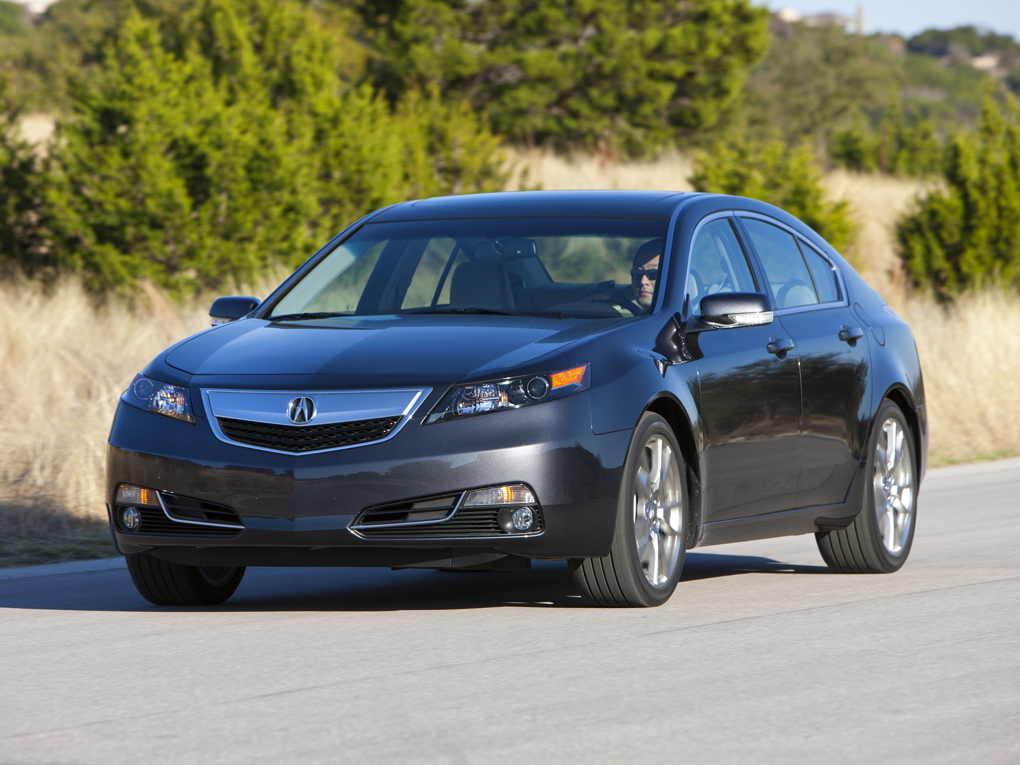 Free download wallpaper Auto, Nature, Trees, Acura, Asphalt, Style, Tl, 2011, Front View, Cars on your PC desktop