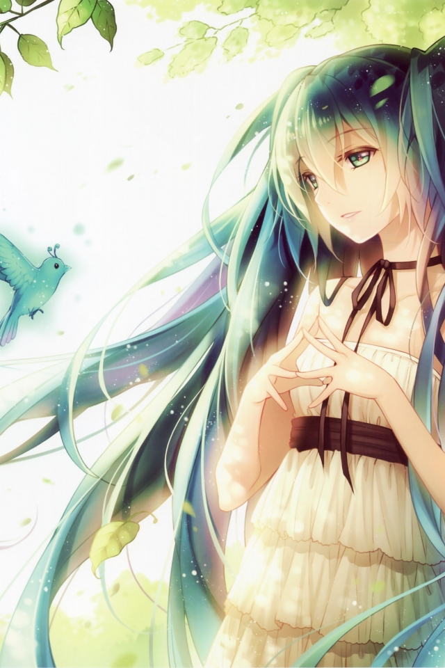 Handy-Wallpaper Vogel, Vocaloid, Blaue Augen, Blaue Haare, Hatsune Miku, Animes, Lange Haare kostenlos herunterladen.