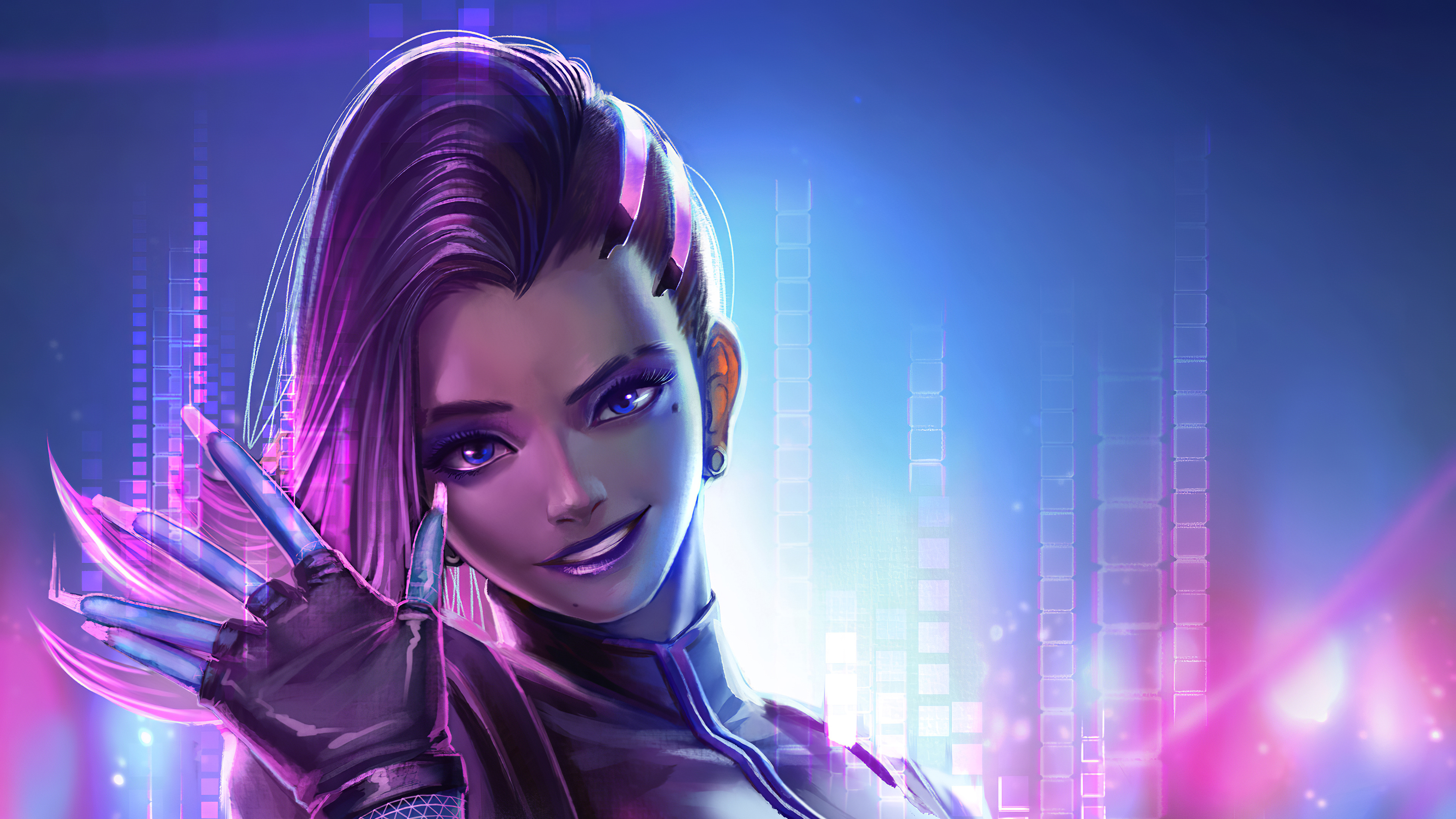 Download mobile wallpaper Blue Eyes, Overwatch, Video Game, Purple Hair, Sombra (Overwatch) for free.
