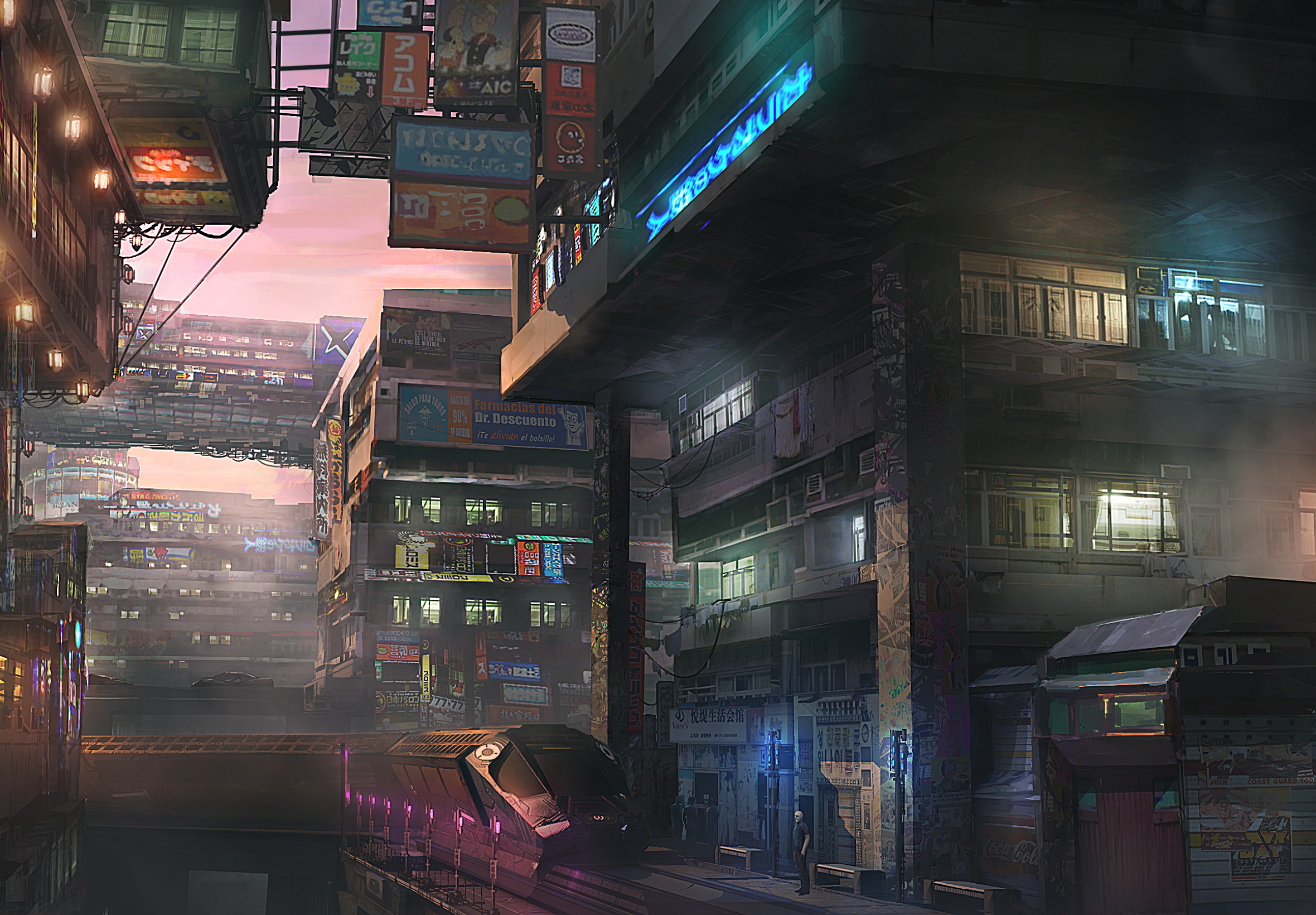 Free download wallpaper City, Building, Cyberpunk, Sci Fi, Train, Futuristic on your PC desktop