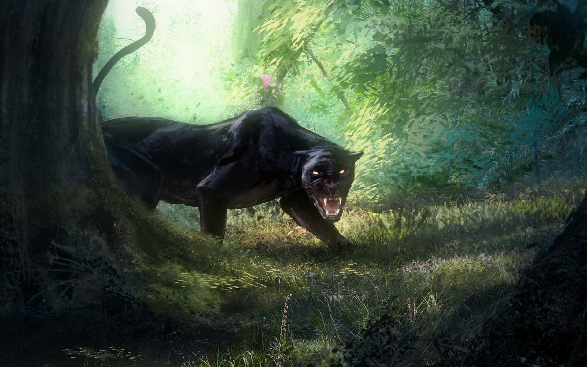animal, black panther, roar, cats