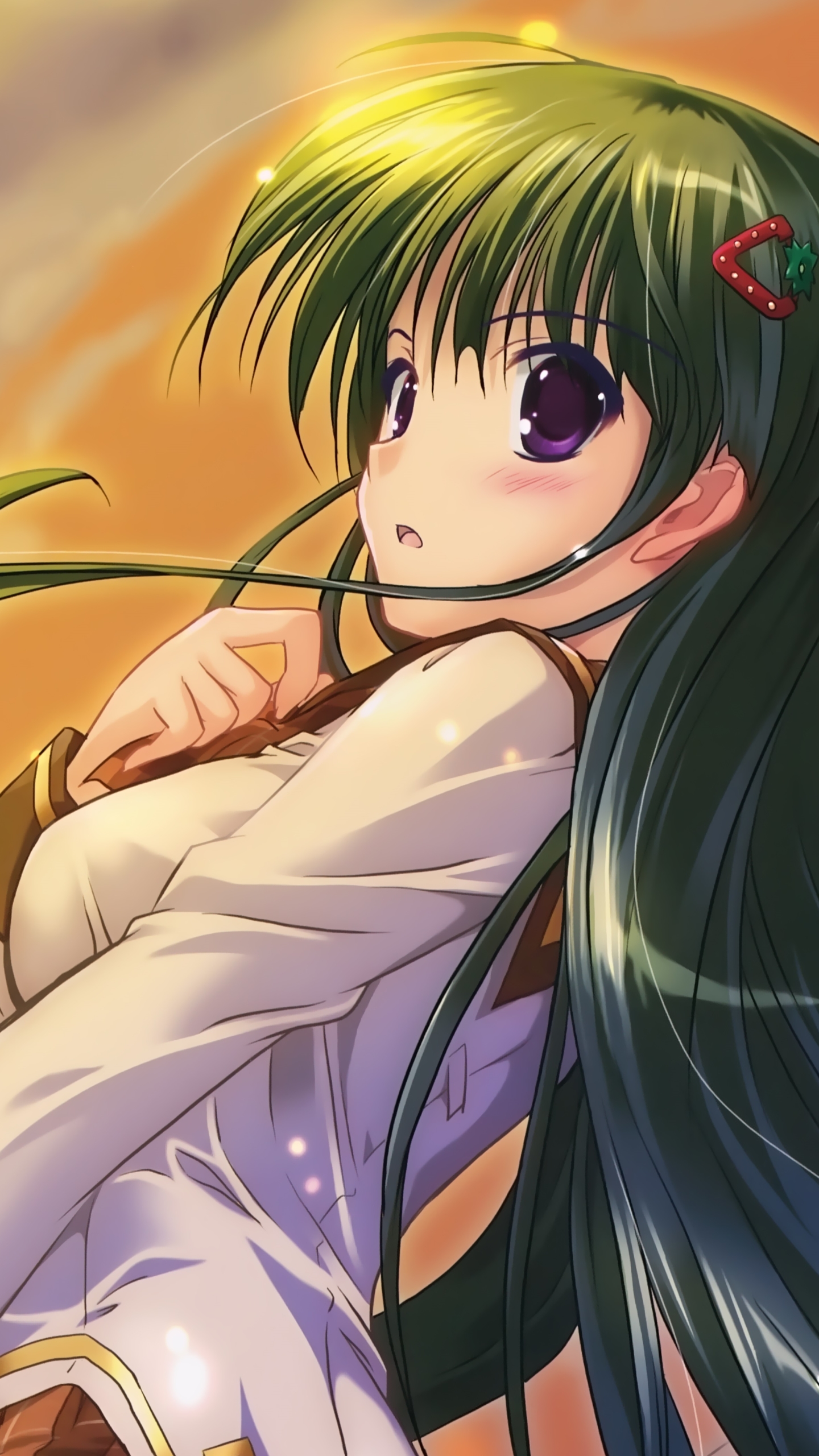 Download mobile wallpaper Anime, Green Hair, Original, Blush, Long Hair, Purple Eyes for free.