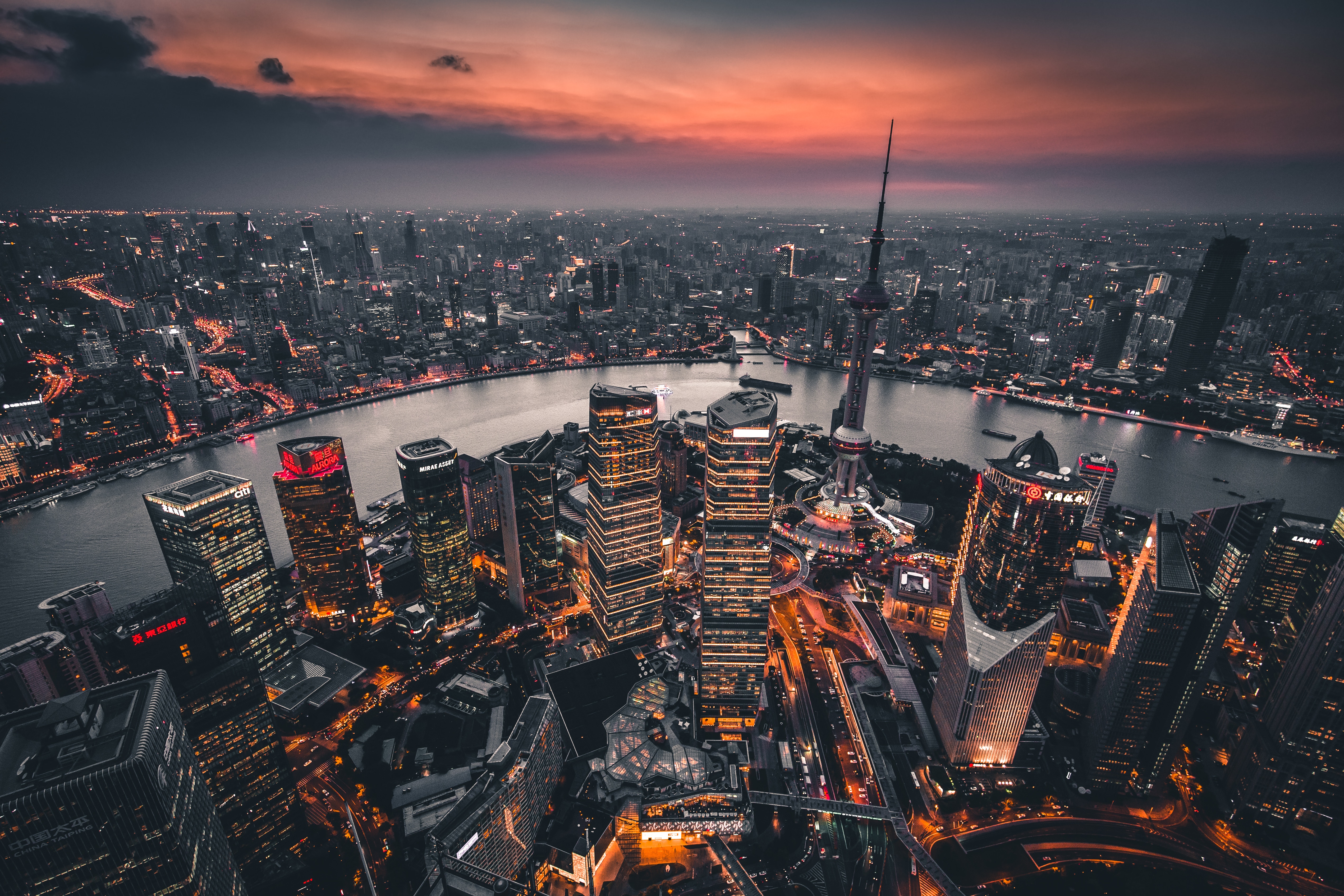 103711 télécharger le fond d'écran ville de nuit, vue d’en haut, villes, vue d'en haut, lumières de la ville, aperçu, révision, chine, shanghaï, shanghai - économiseurs d'écran et images gratuitement