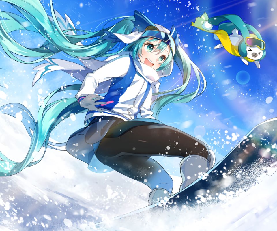 Handy-Wallpaper Vocaloid, Hatsune Miku, Animes, Lange Haare, Snowboarden kostenlos herunterladen.